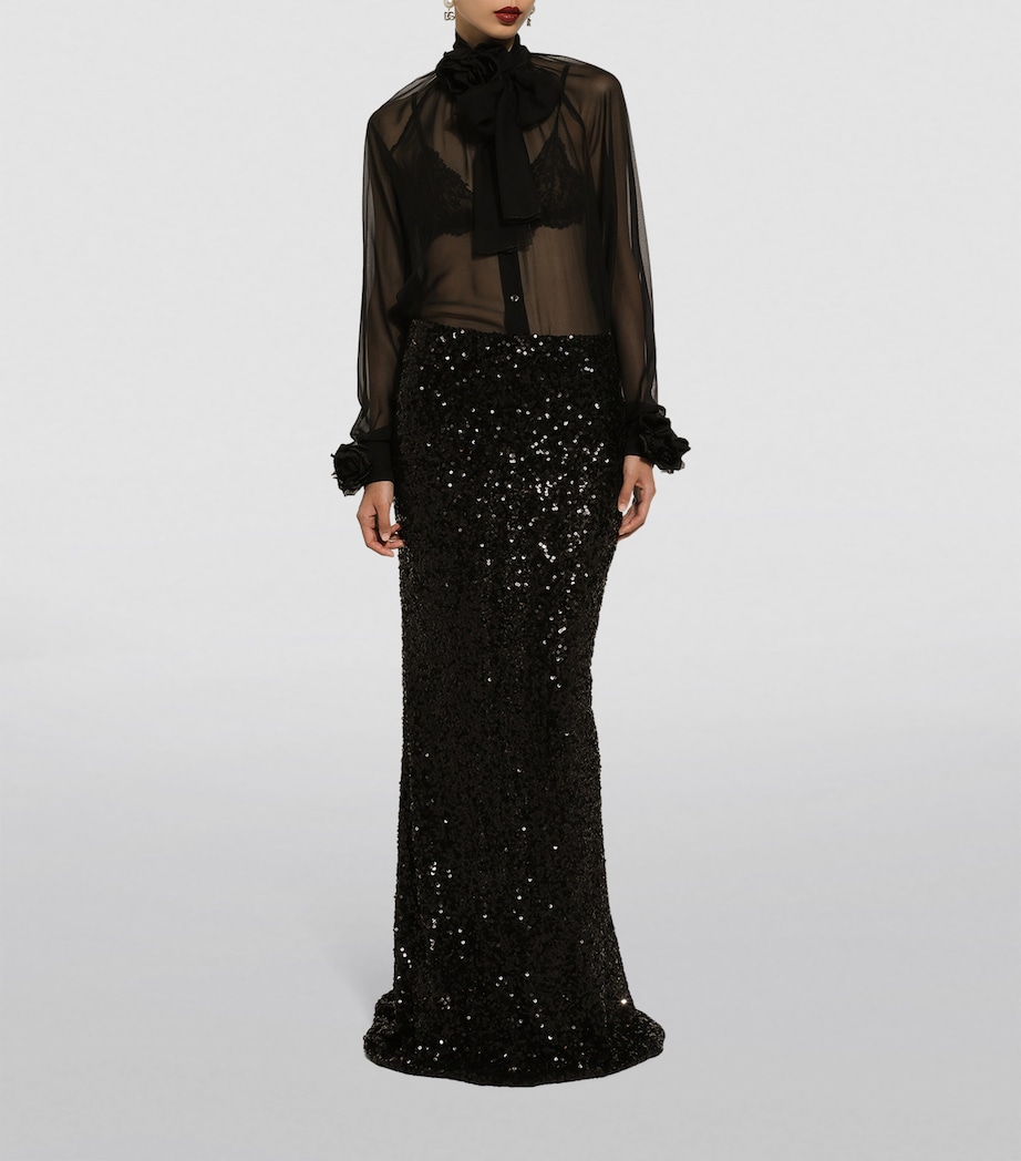 Silk Flower-Detail Blouse N0000-BLACK Image 2