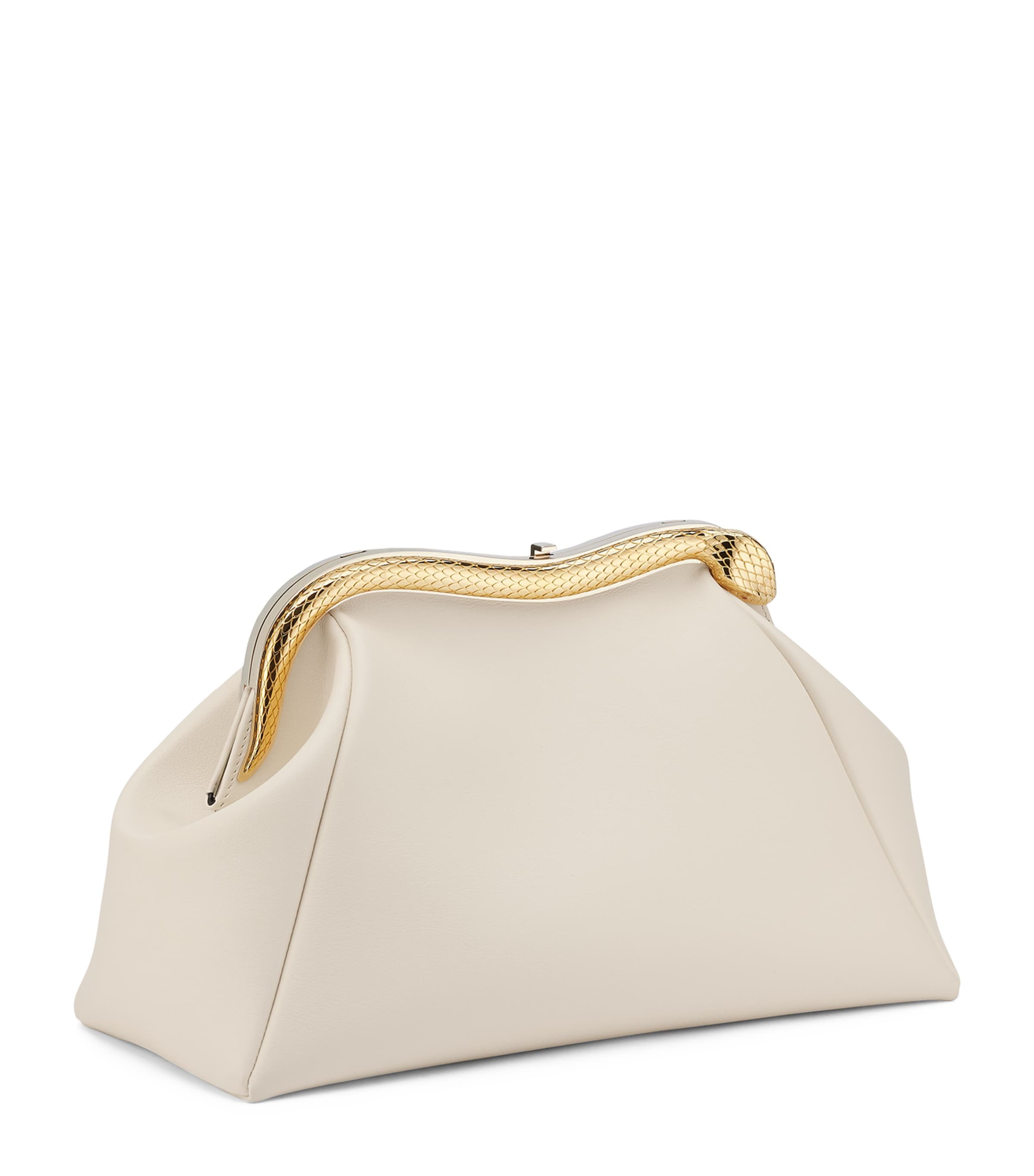 Bvlgari Medium Leather Serpentine Clutch Bag White Image 1