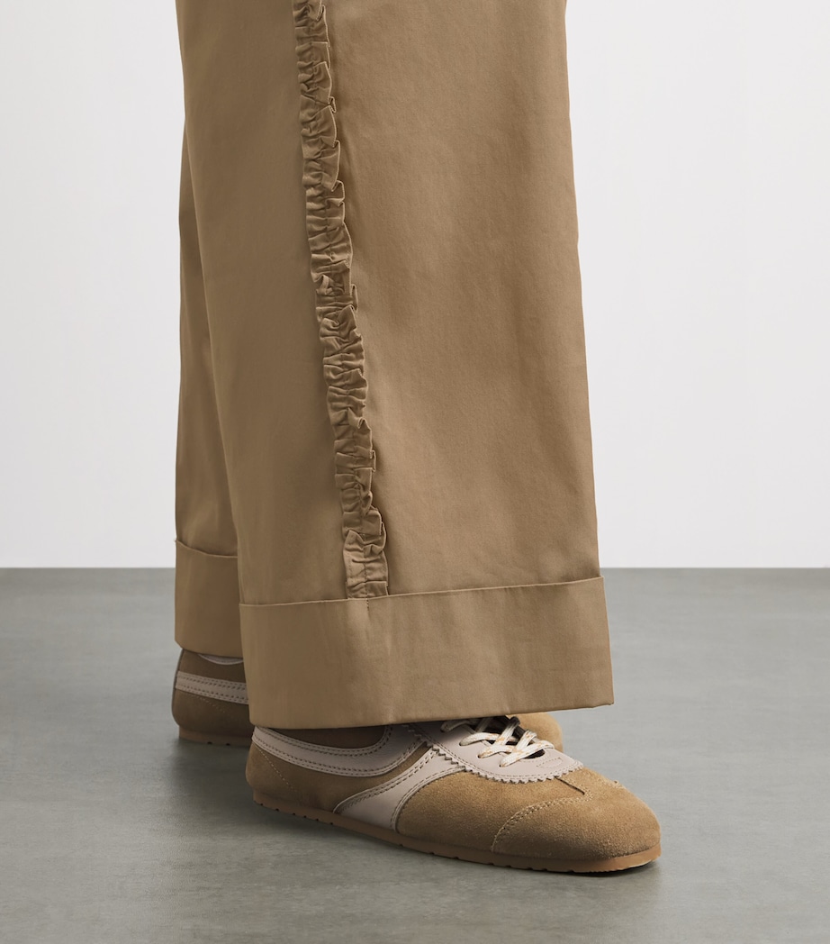 Claudie Pierlot Womens Cotton-Blend Wide-Leg Trousers Beige Image 3