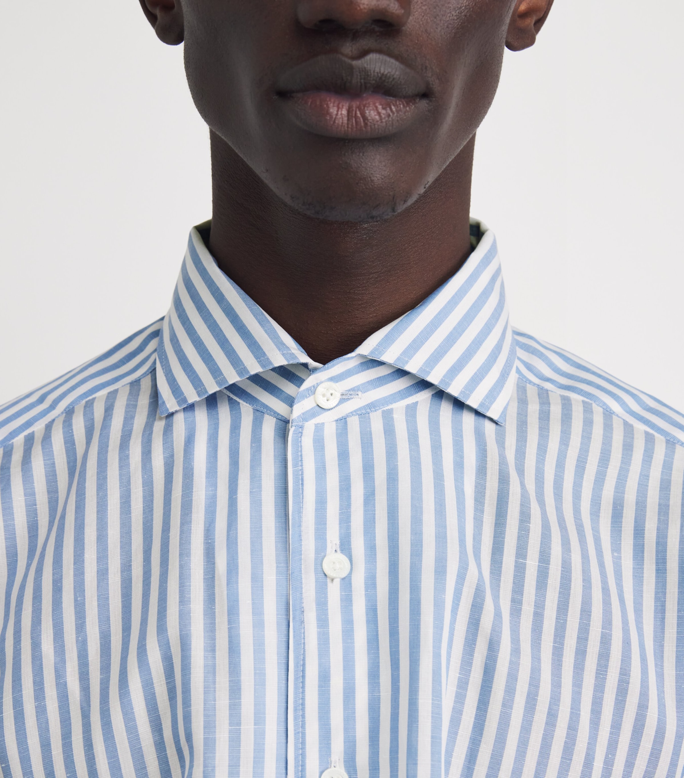 Corneliani Mens Cotton-Linen Stripe Shirt China Blue Image 3