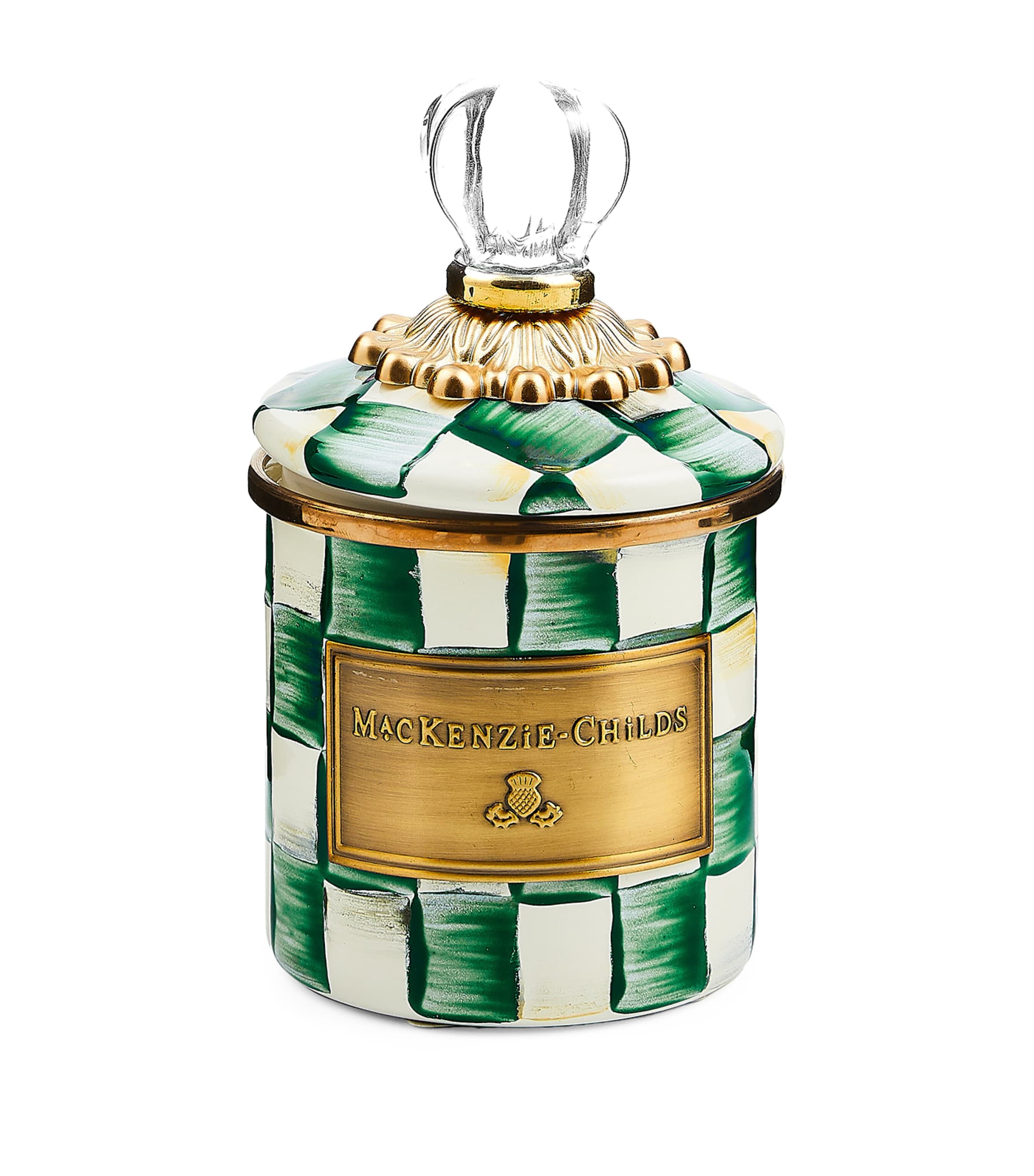 Mackenzie-childs Emerald Check Mini Cannister