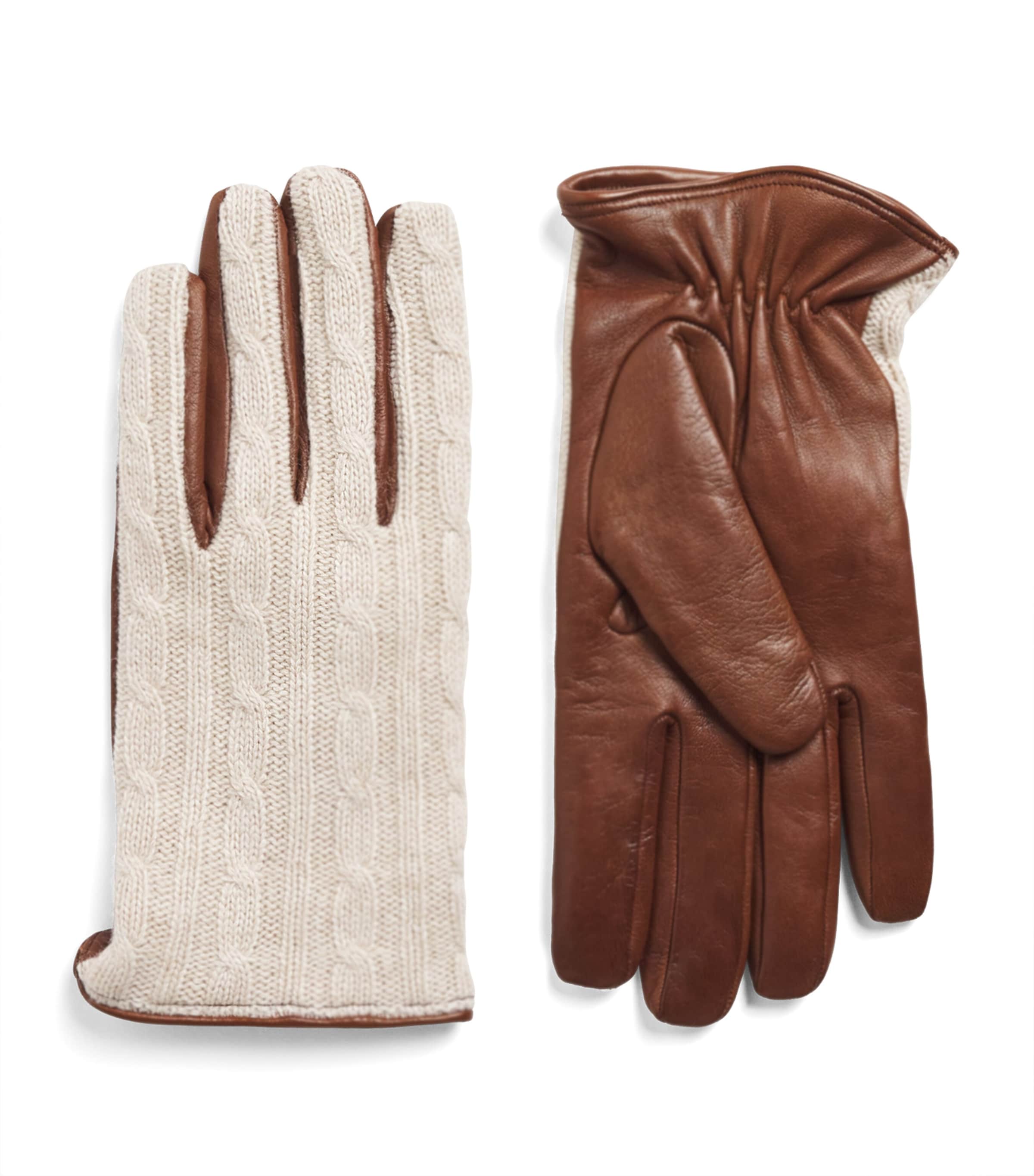 Eleventy Leather Dual Gloves In Sand