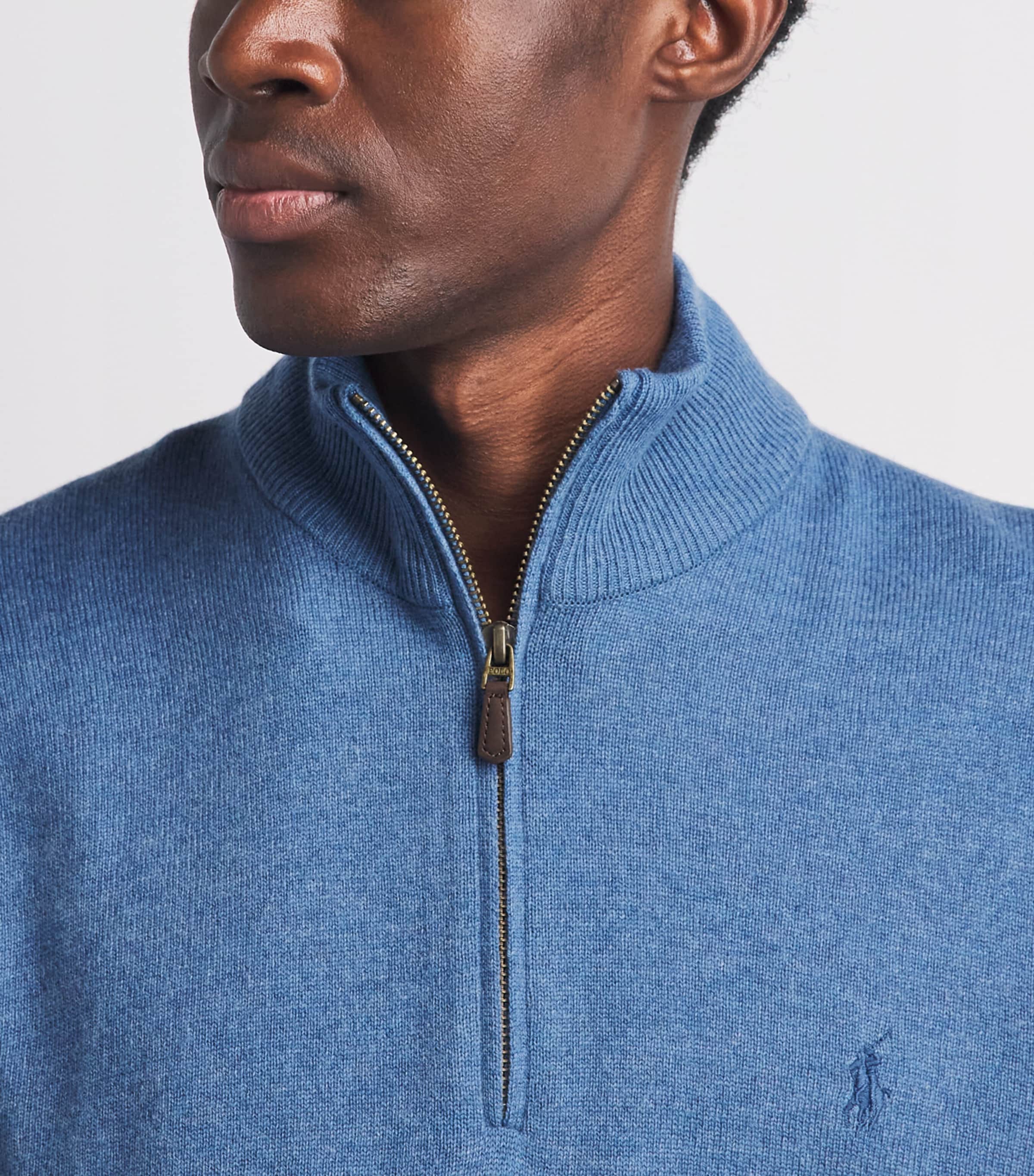 Polo Ralph Lauren Mens Wool Polo Pony Quarter-Zip Sweater Blue Borage Heather Image 3