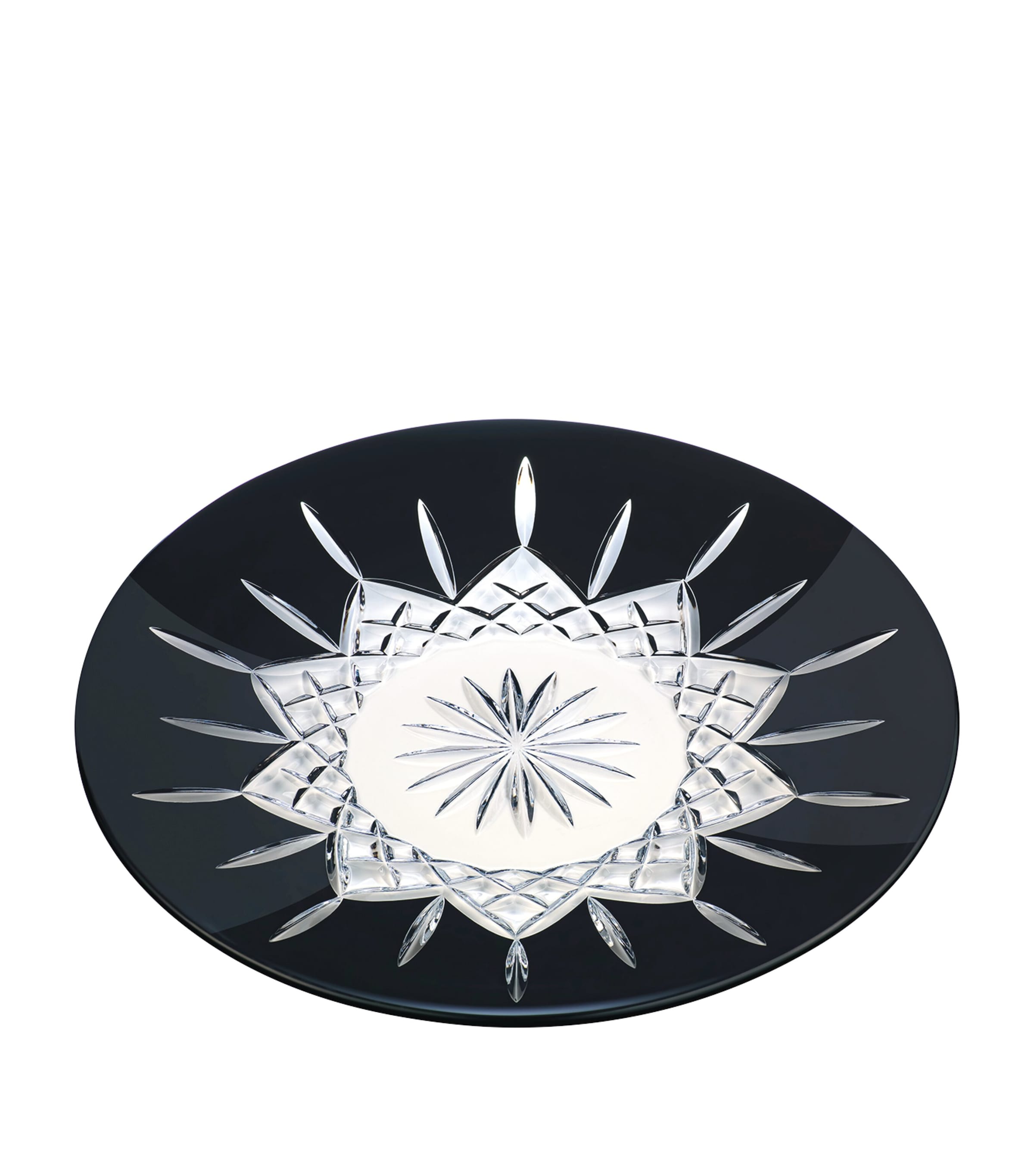 Waterford Lismore Black Crystal Plate In White