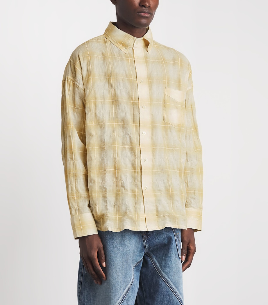 Picante Mens Cotton Crinkle Check Rocco Shirt Ivory Image 4