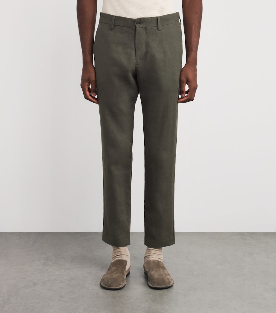 Linen Theo Slim Trousers CROC GREEN 374 Image 3