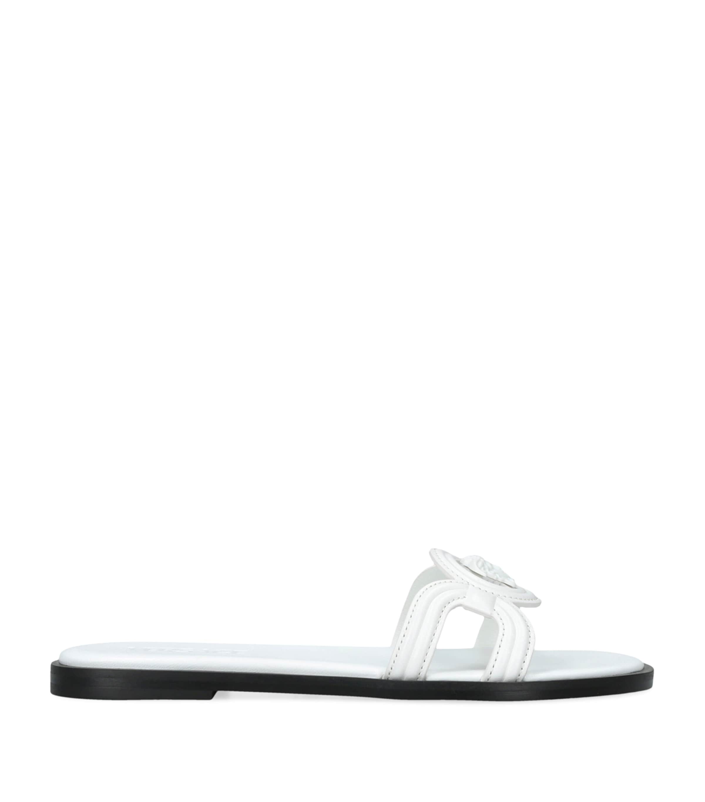 Versace Medusa Leather Flat Slide Sandals In White