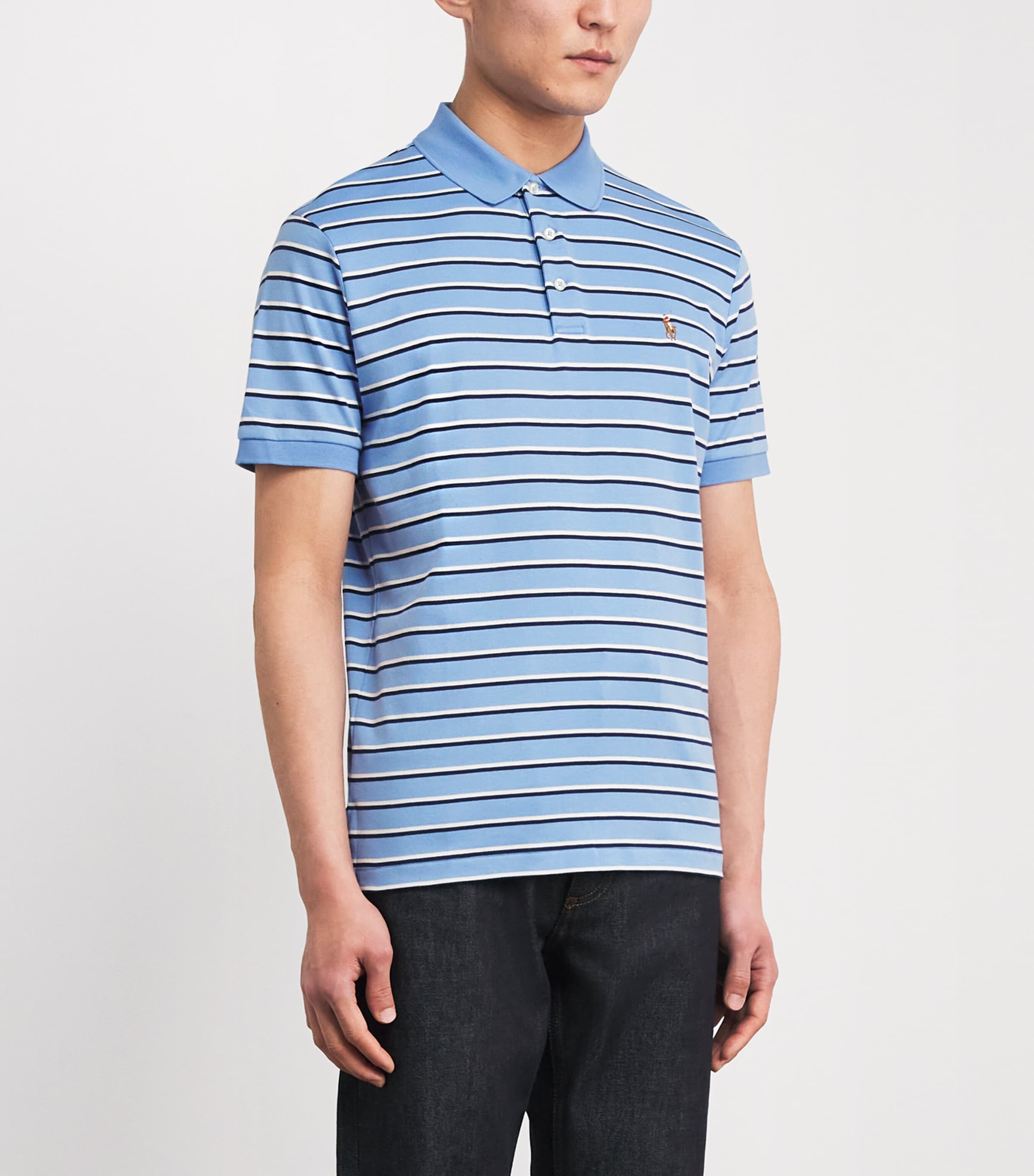 Pima Cotton Stripe Slim Polo Shirt SKY BLUE MULTI Image 3