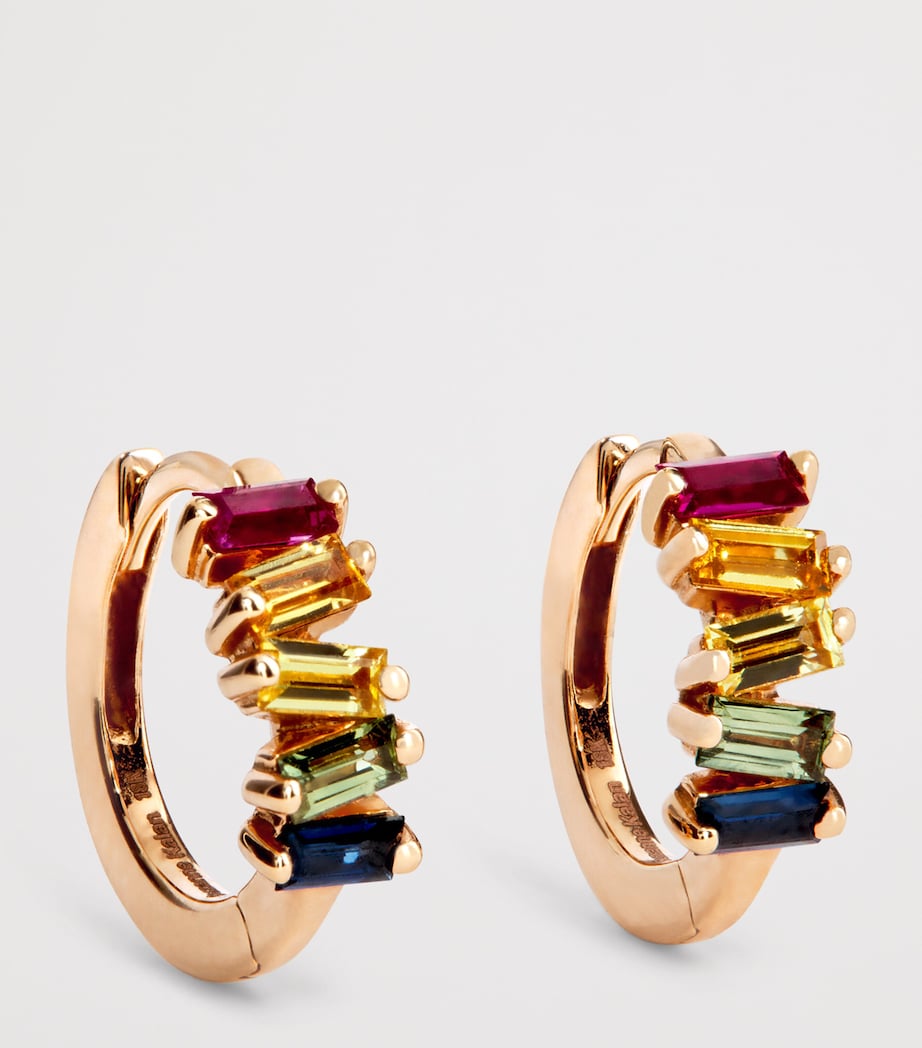 Suzanne Kalan Rose Gold and Rainbow Sapphire Bold Huggie Earrings Rg/rs Image 3