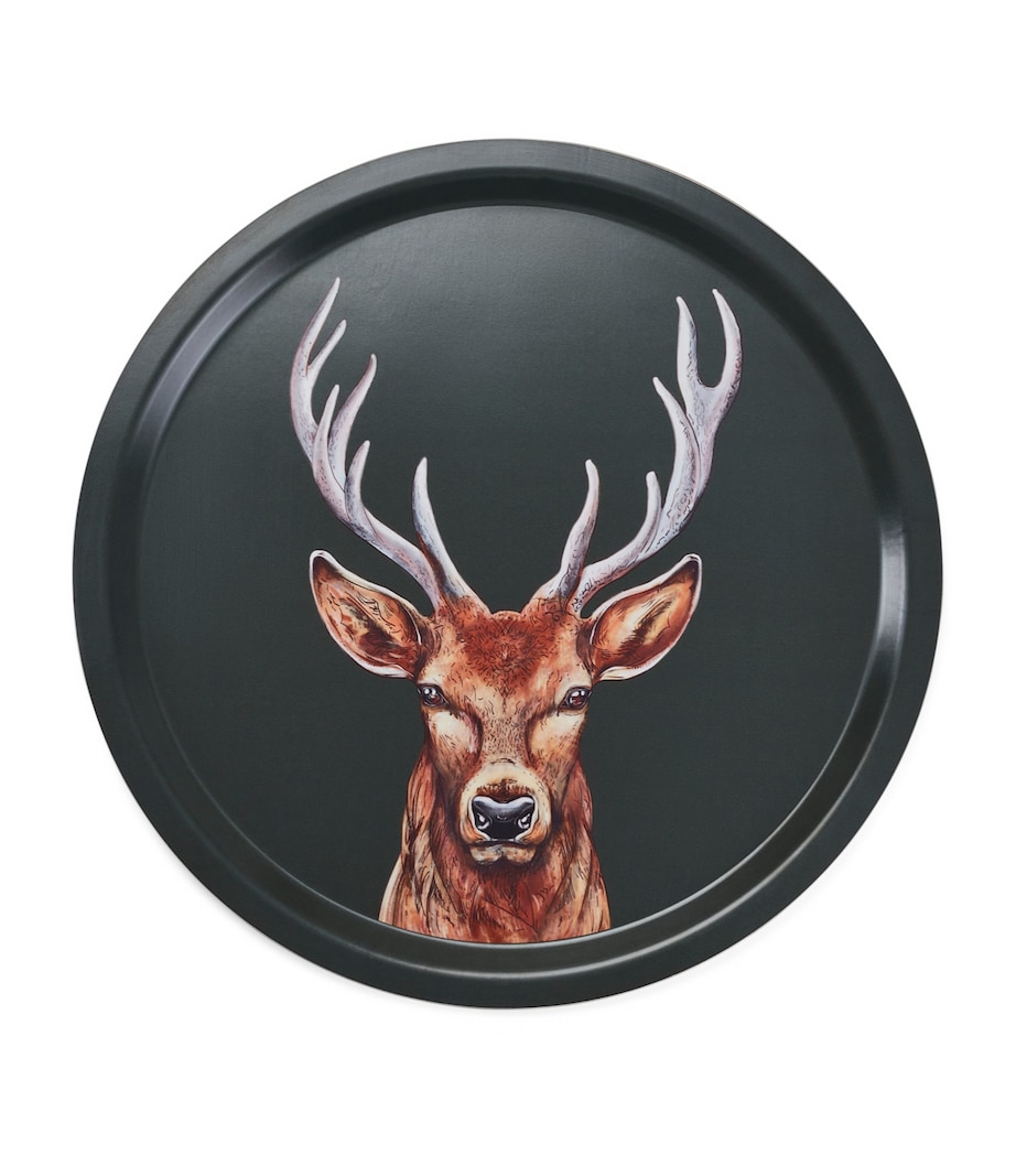 Halcyon Days Birchwood Woodland Wildlife Stag Tray (39cm) Bottle Green Image 1