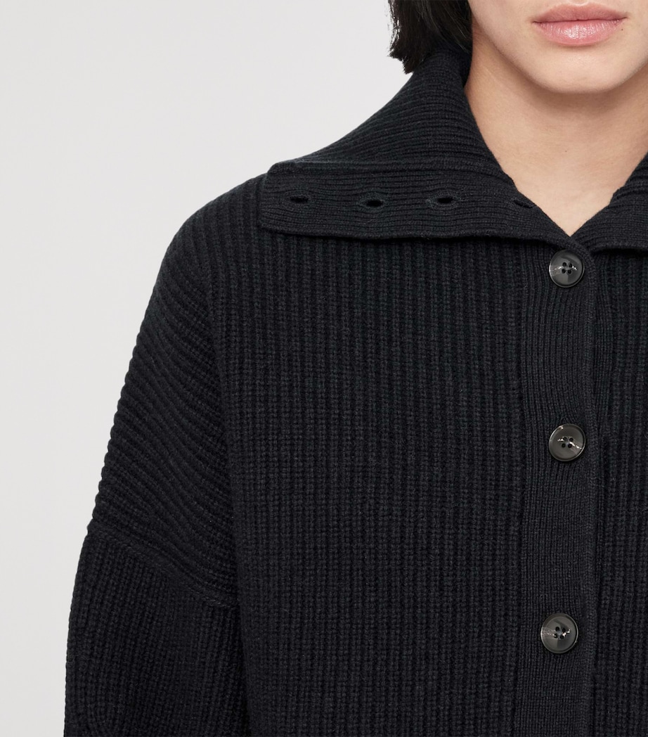 AllSaints Womens Wool Caron Collared Cardigan Navy Blue Image 4
