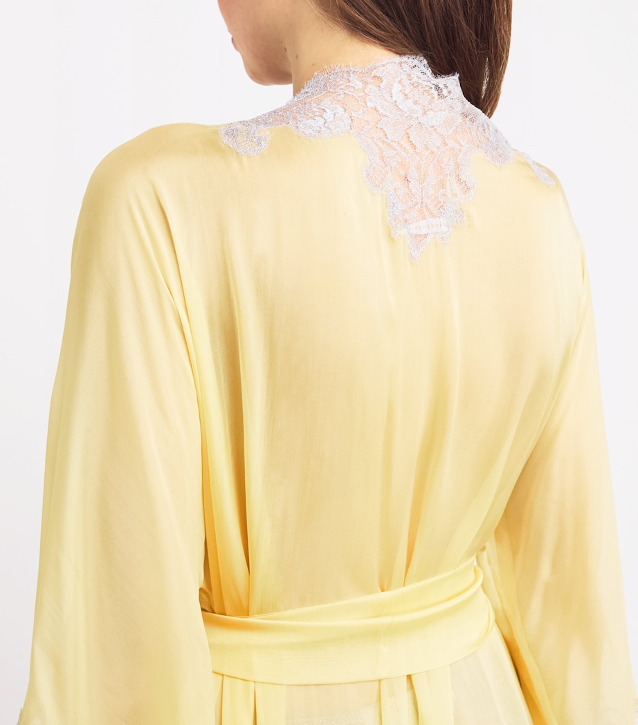 Yellow Silk Robe Rosamosario Yellow Silk Lace-Trim Robe | Harrods US
