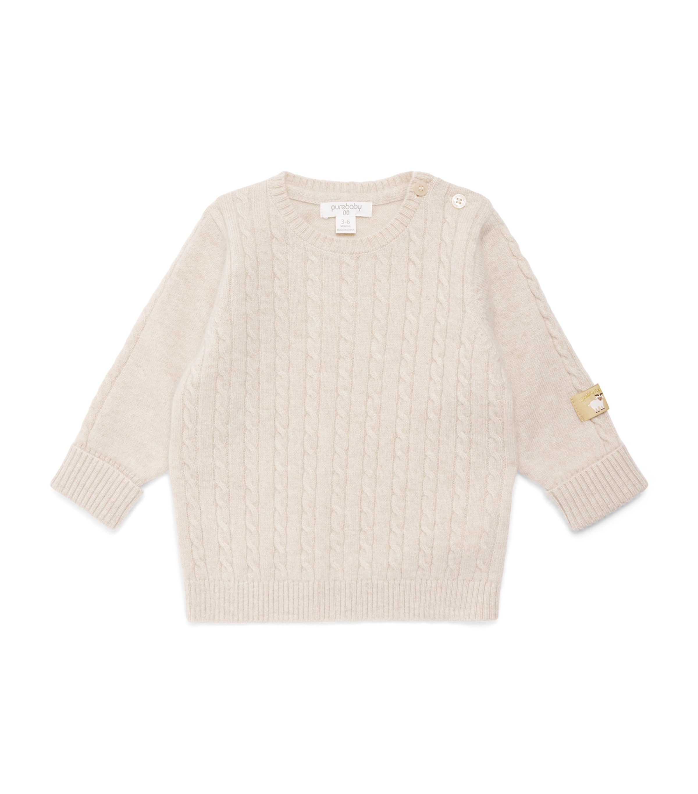 Purebaby Cashmere Cable-Knit Sweater (0-18 Months) Cmlme Camel Melange Image 1