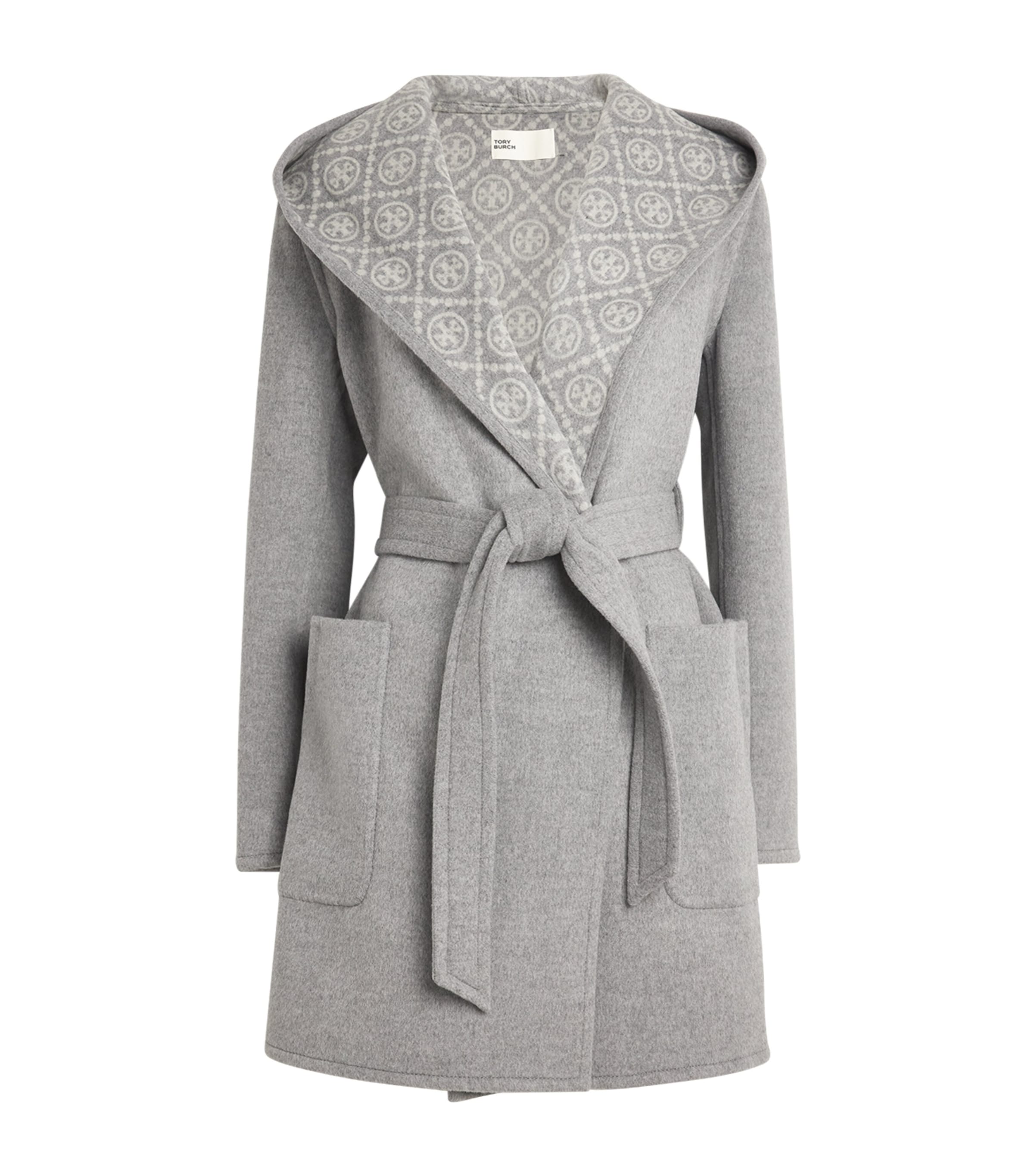 Shop Tory Burch Wool Hooded Coat In Grey