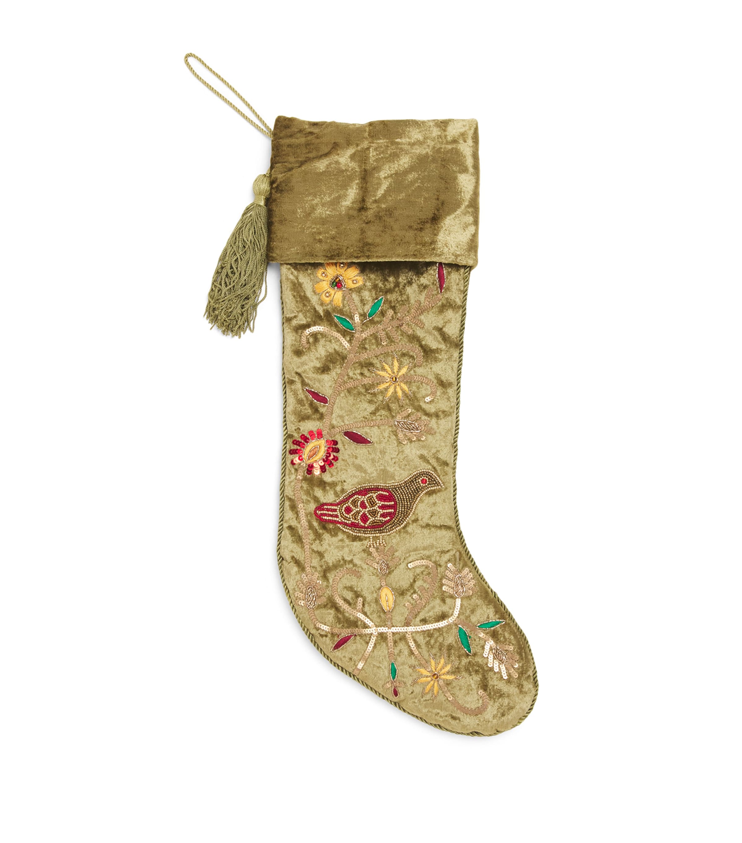 Harrods Velvet Beaded Stocking In Gold