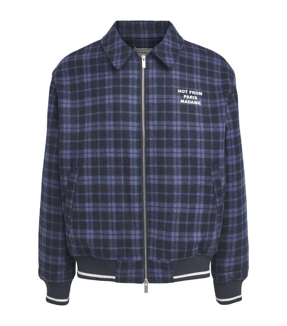 Drôle De Monsieur Mens Check Flannel Slogan Jacket Navy Image 1