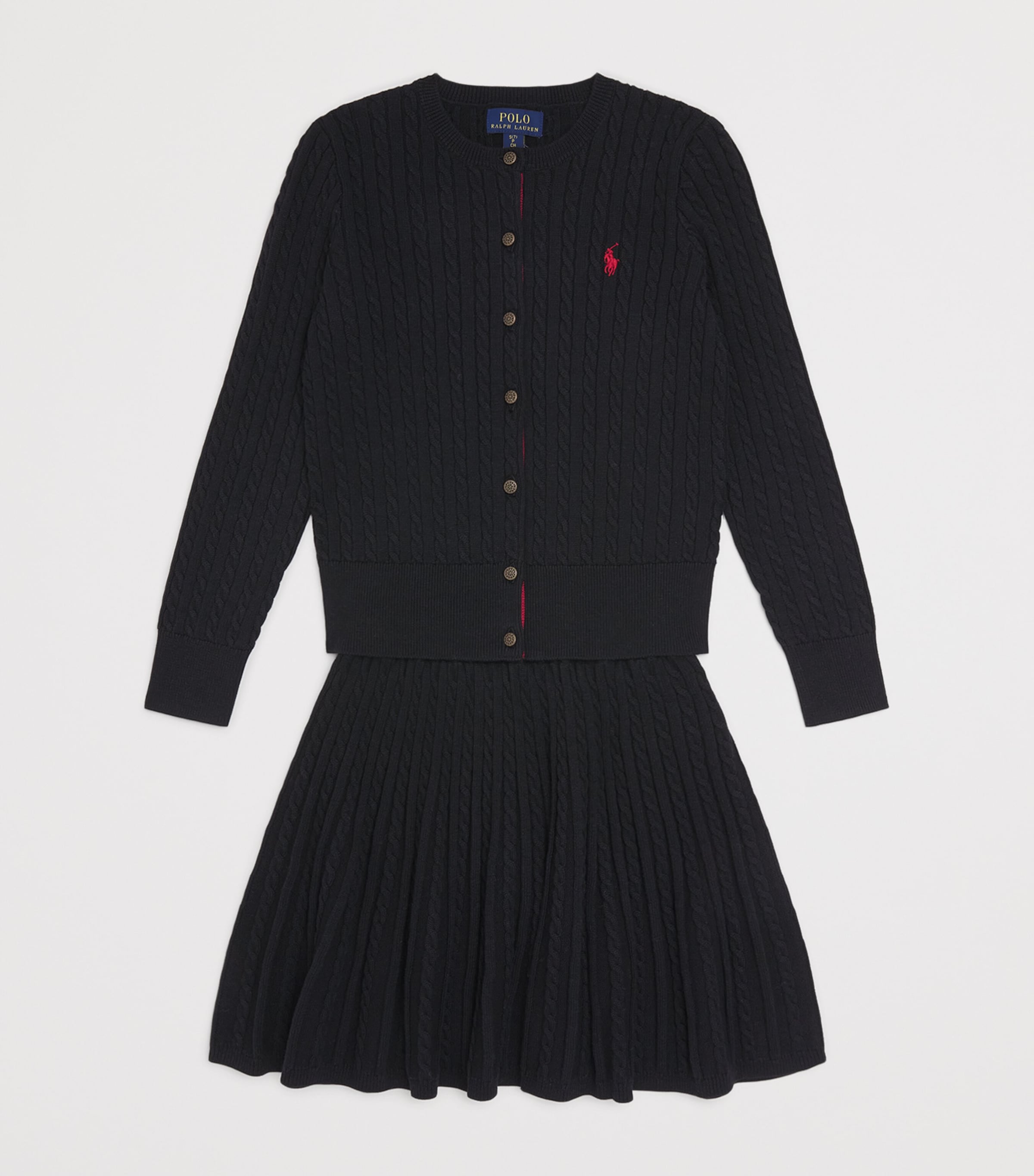 Ralph Lauren Kids Cotton Cable-Knit Cardigan and Skirt Set (7-14 Years) Polo Black Image 3