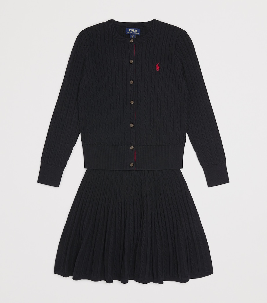 Ralph Lauren Kids Cotton Cable-Knit Cardigan and Skirt Set (7-14 Years) Polo Black Image 3