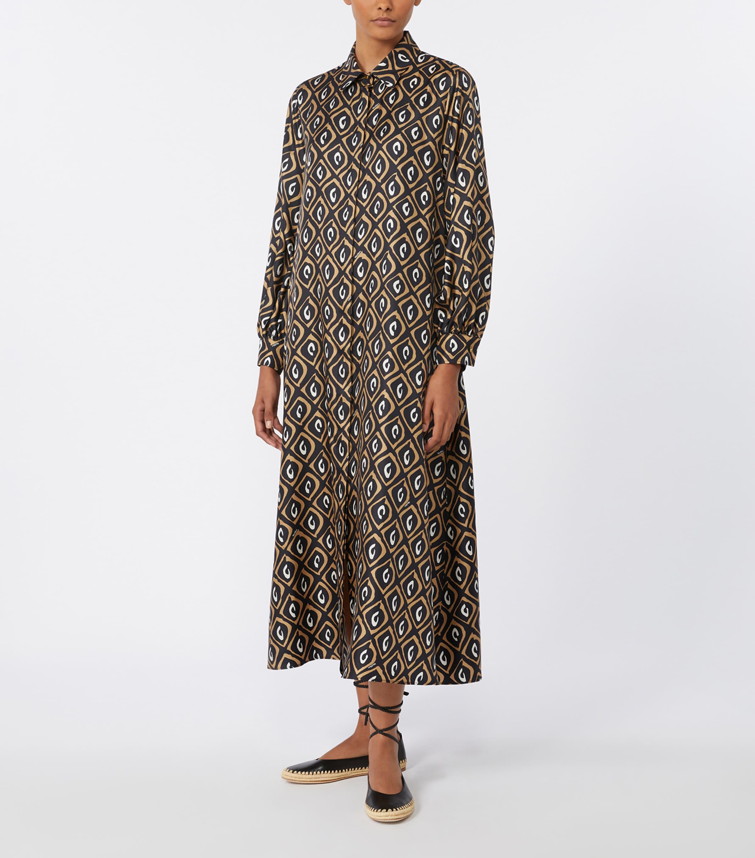 Max Mara Womens Silk Twill Printed Midi Shirt Dress Black Image 3