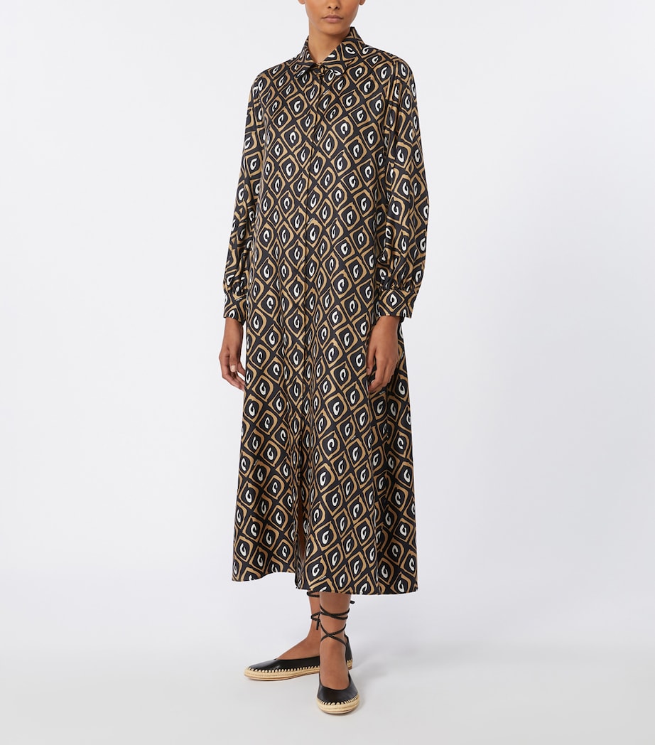 Max Mara Womens Silk Twill Printed Midi Shirt Dress Black Image 3
