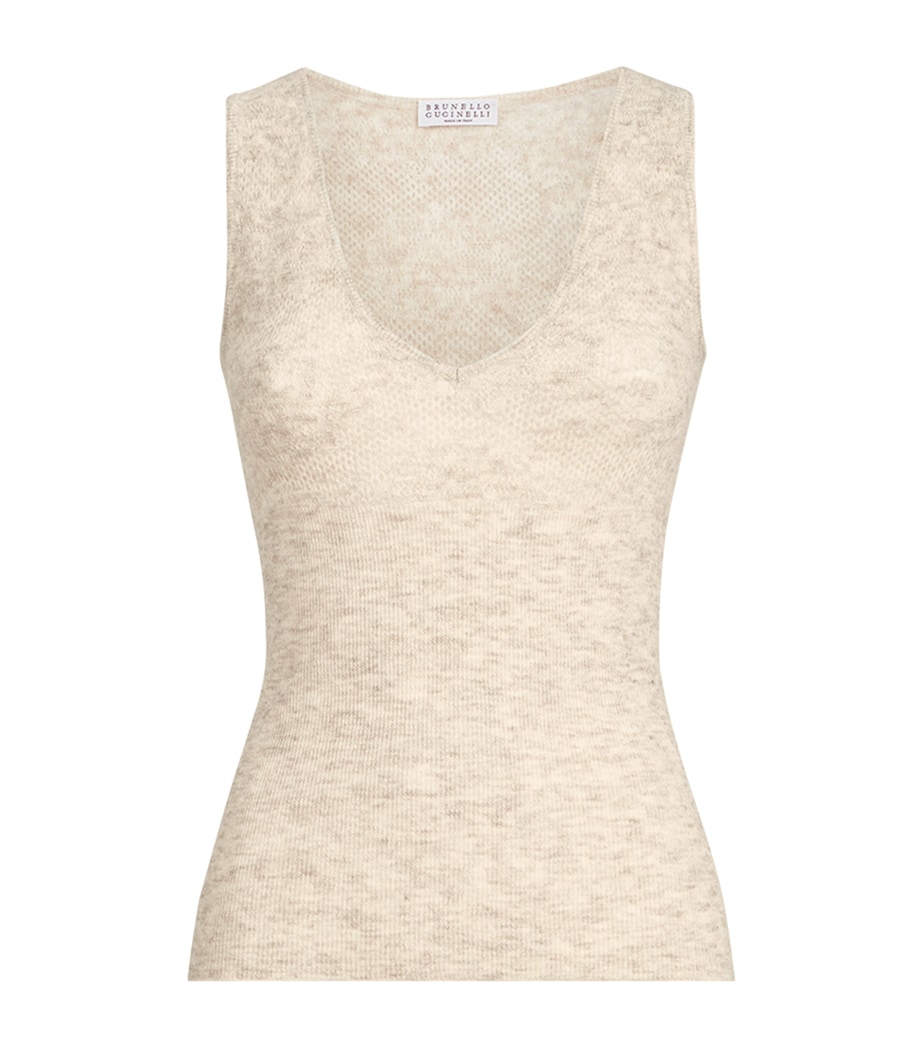 Brunello Cucinelli Womens Silk-Alpaca-Wool Lace-Detail Top Rustic Beige Image 1