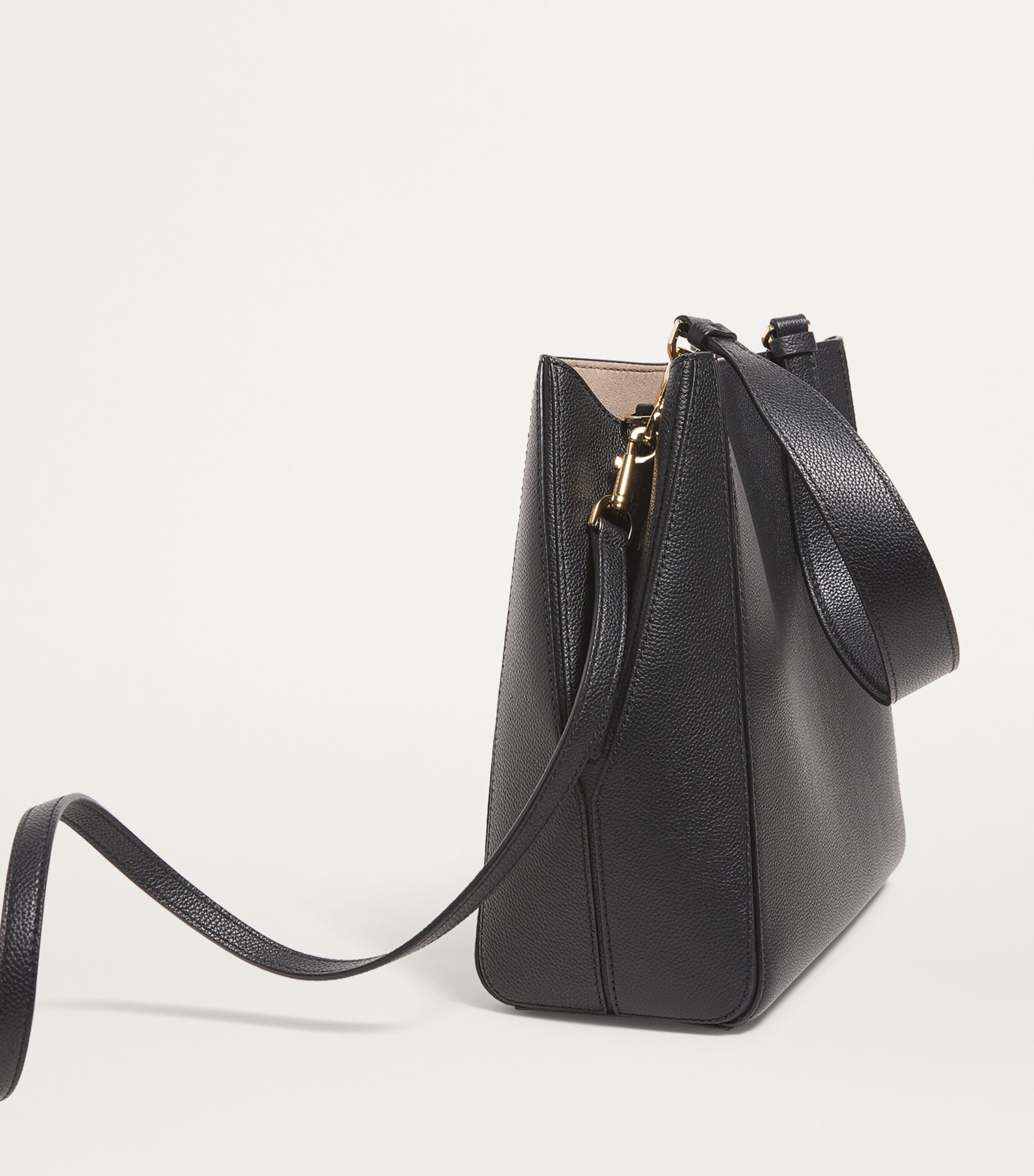 Tory Burch Black Small Leather McGraw Bucket Bag | Harrods UK