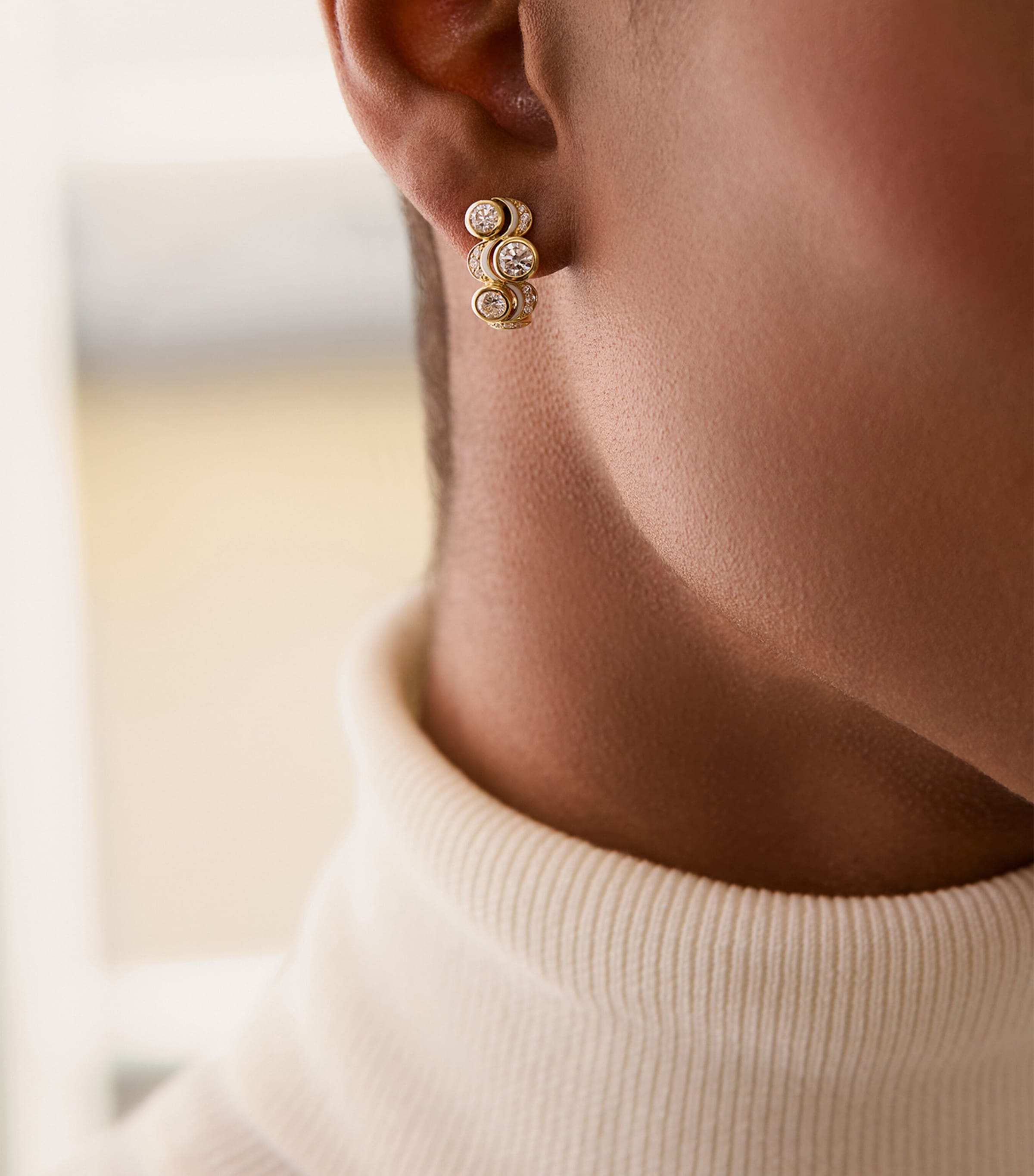 Yellow Gold and Diamond Over the Moon Earrings YELLOW GOLD Image 2