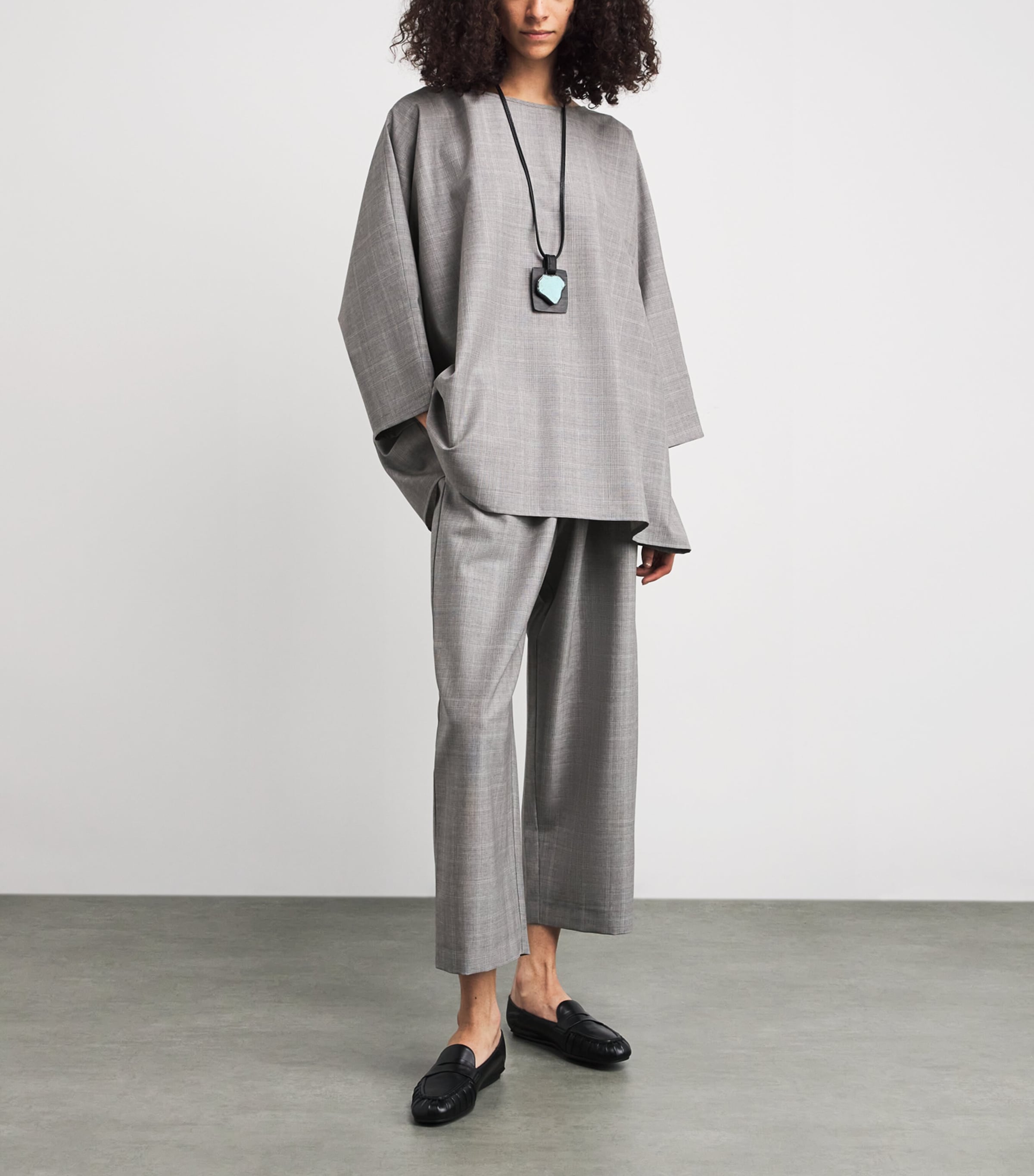 Virgin Wool Check Japanese Trousers GREY Image 2