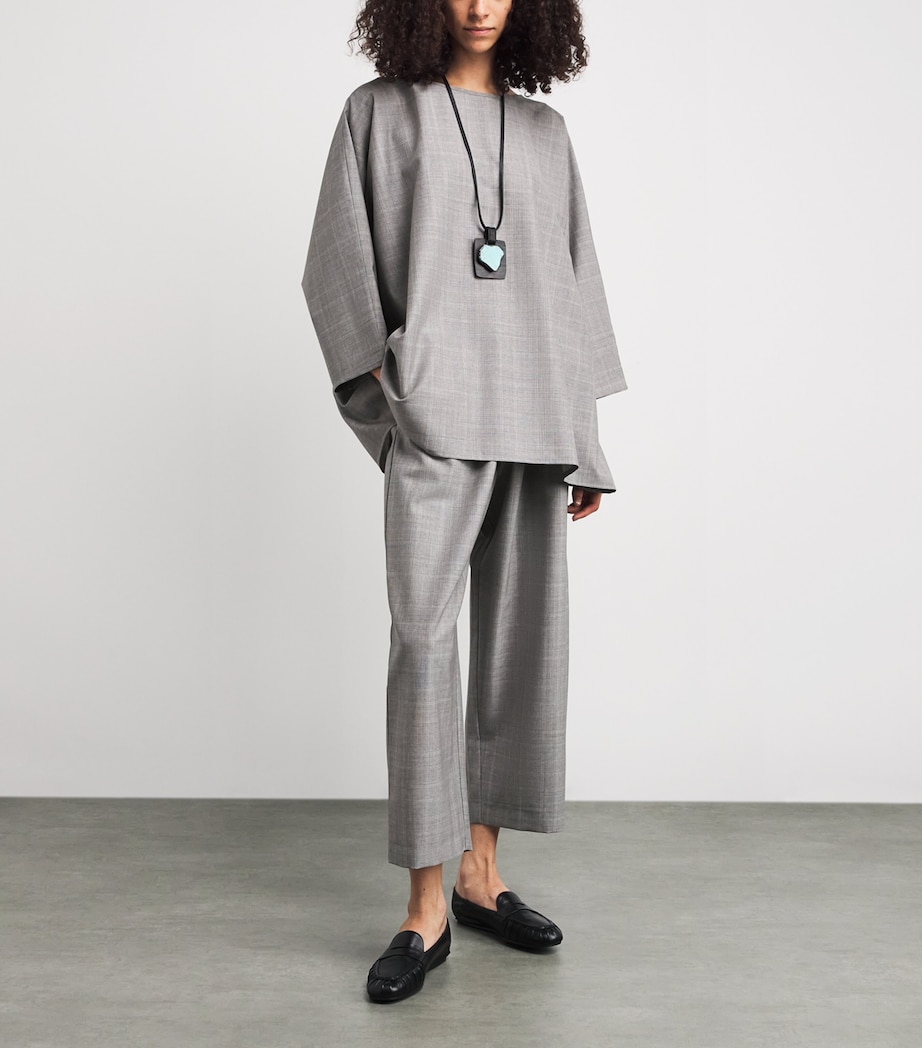 Virgin Wool Check Japanese Trousers GREY Image 2