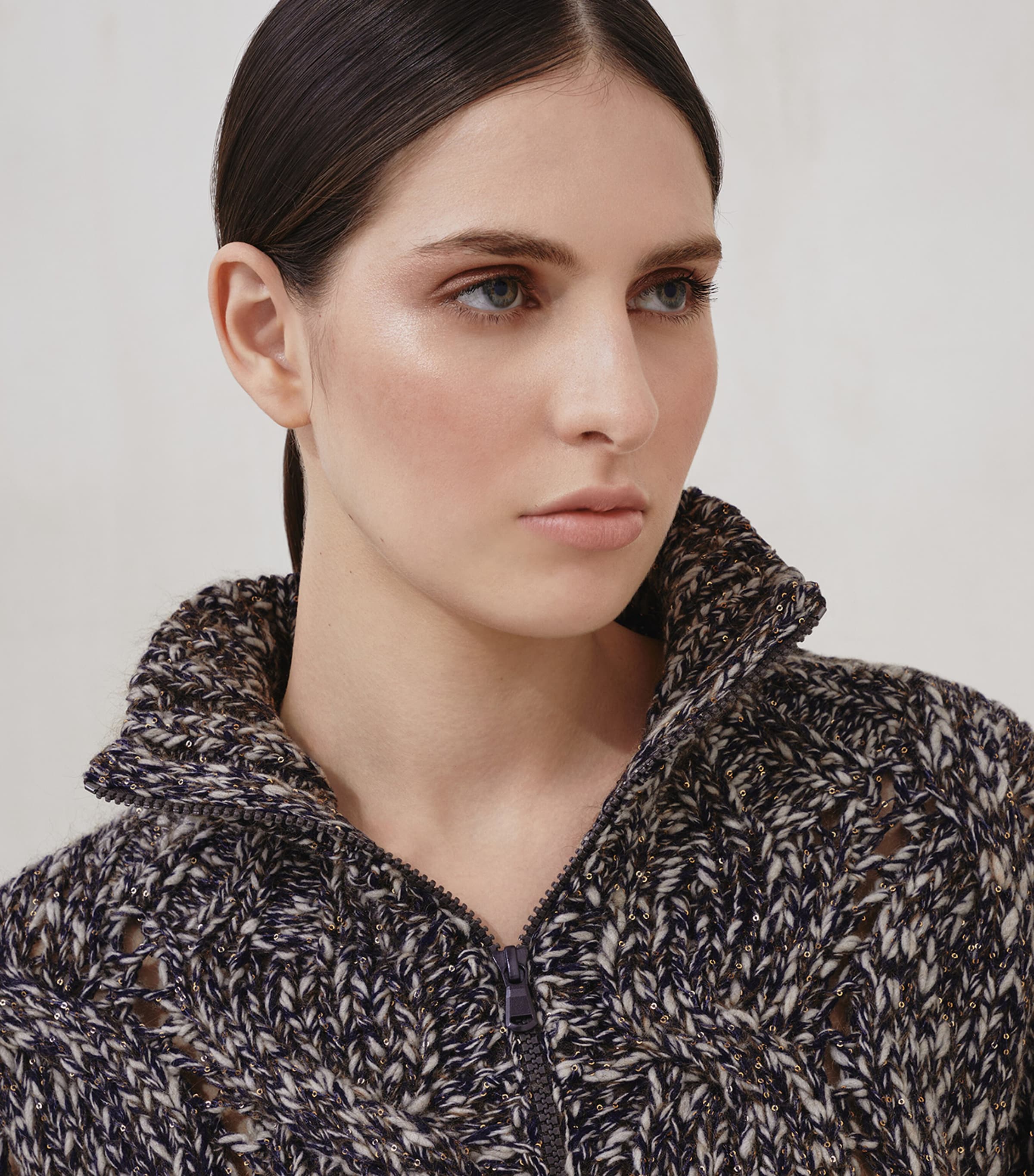 Wool-Blend Dazzling Zip-Up Sweater COJ57 Image 6