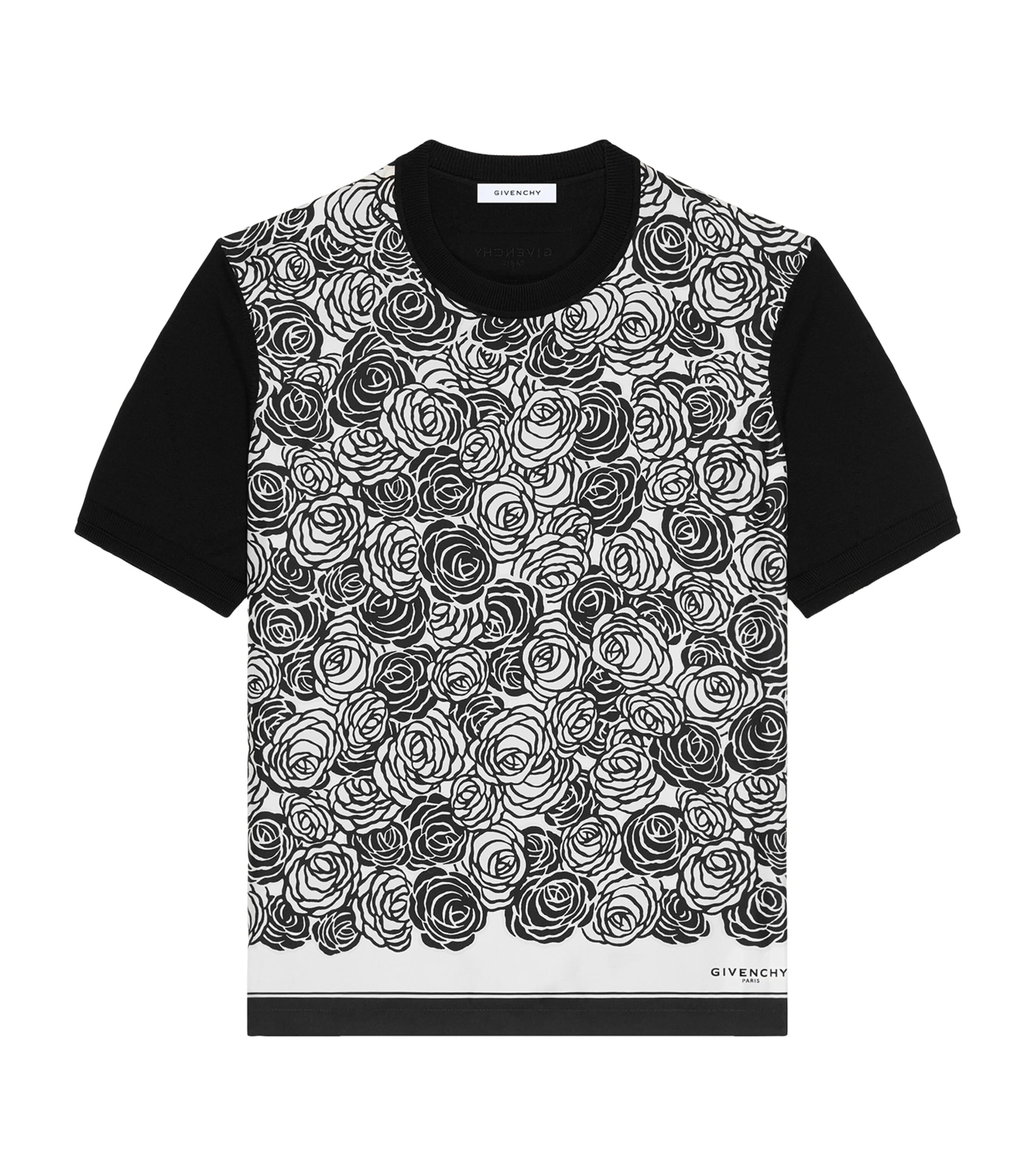 Cotton Floral Short-Sleeve Sweater BLACK/IVORY Image 1
