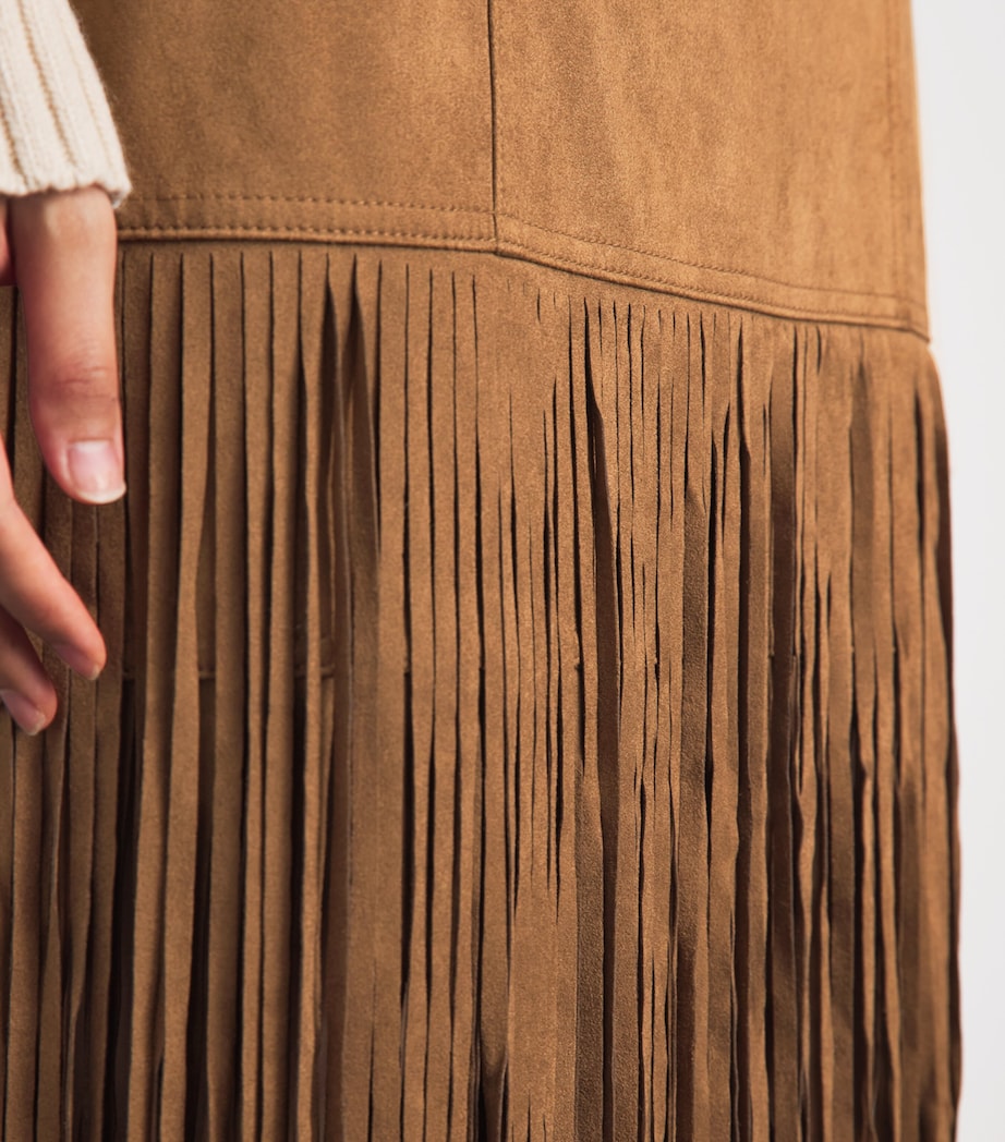Toccin Womens Faux Leather Fringe Soren Midi Skirt Cedar Image 3