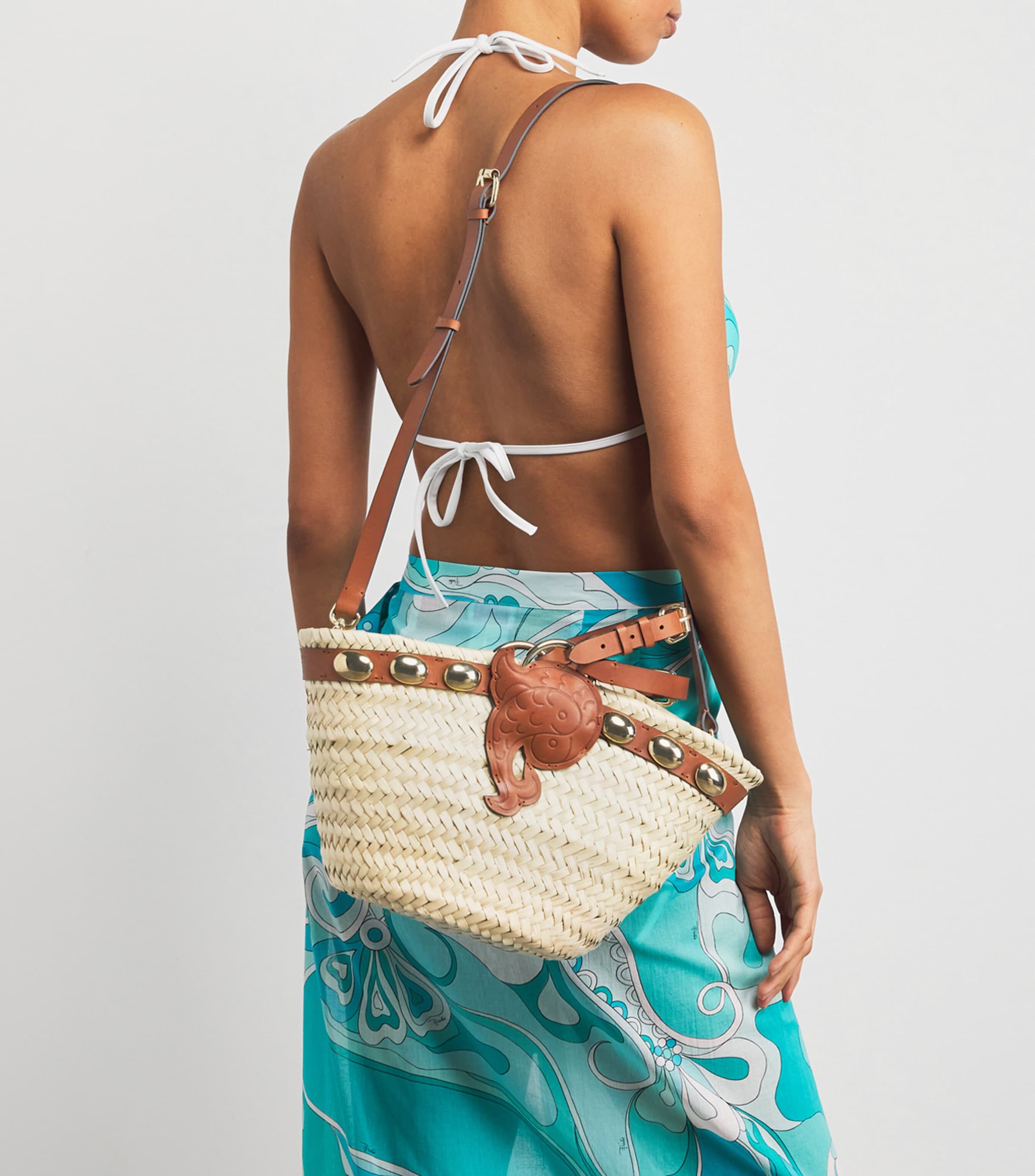 Straw Puccinella Bucket Bag A12/NATURALE CUOIO Image 3