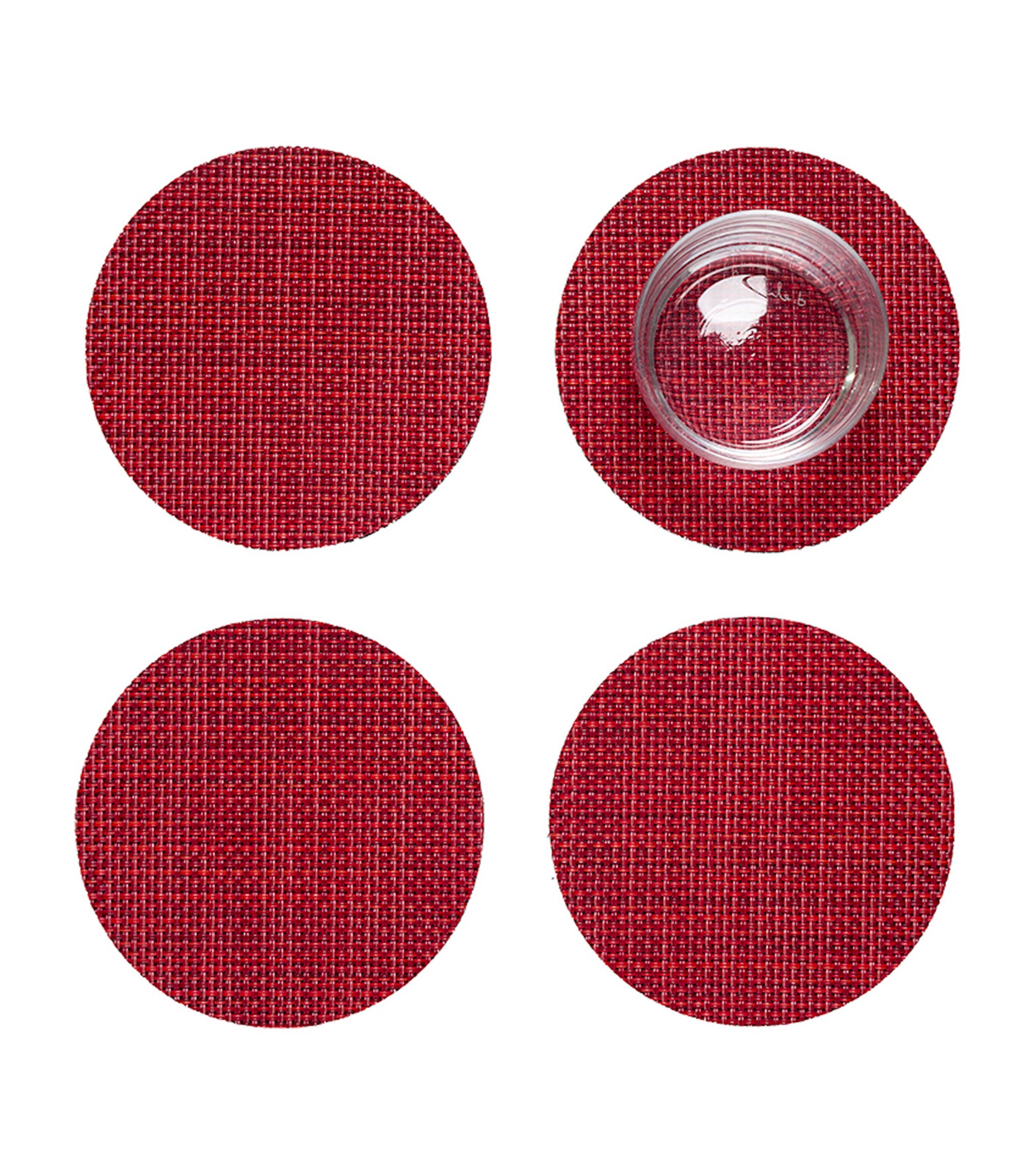 Set of 4 Basketweave Round Coasters (10cm) SCARLET Image 2