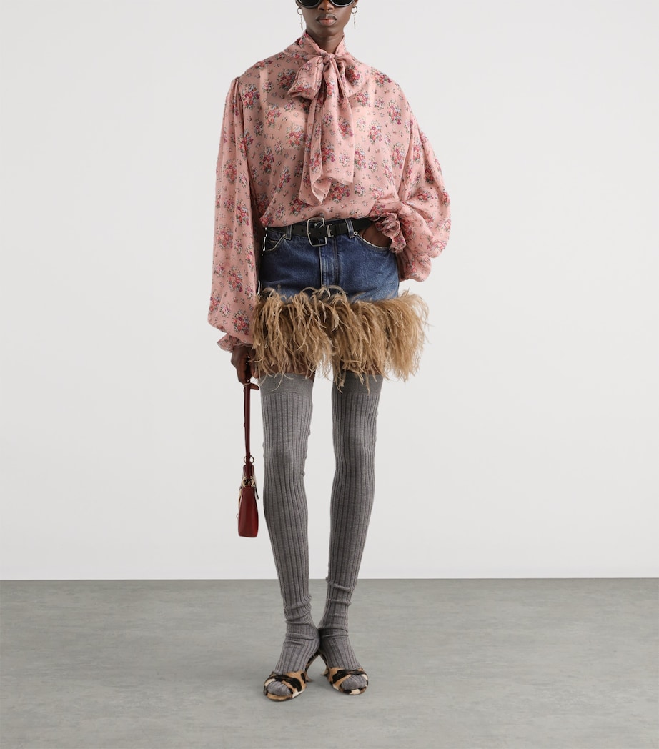 Dolce&Gabbana Womens Denim Feather-Trim Mini Skirt Comb Image 2