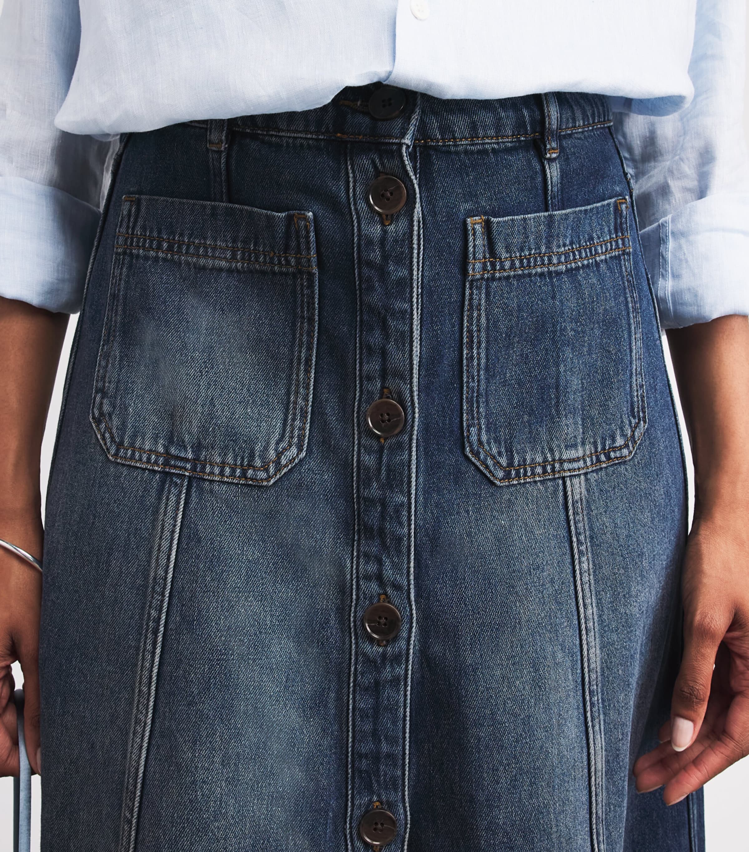 ME+EM Womens Panelled Denim Maxi Skirt Mid Blue Wash Image 3