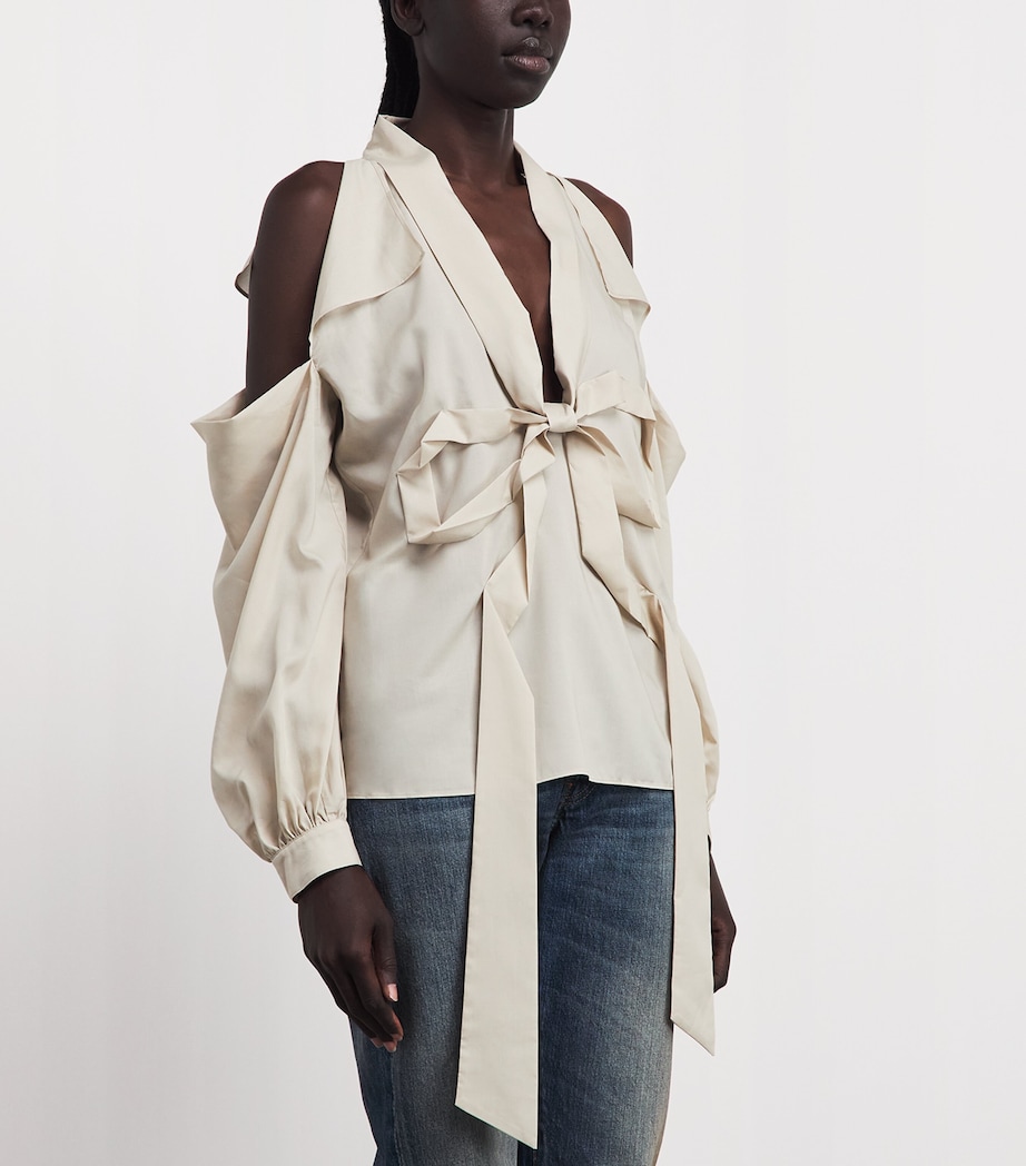 Acne Studios Womens Cut-Out Bow Blouse Light Beige Image 4