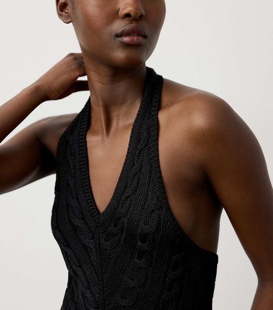 Ralph Lauren Collection Womens Silk Cable-Knit Halterneck Top Black Image 6