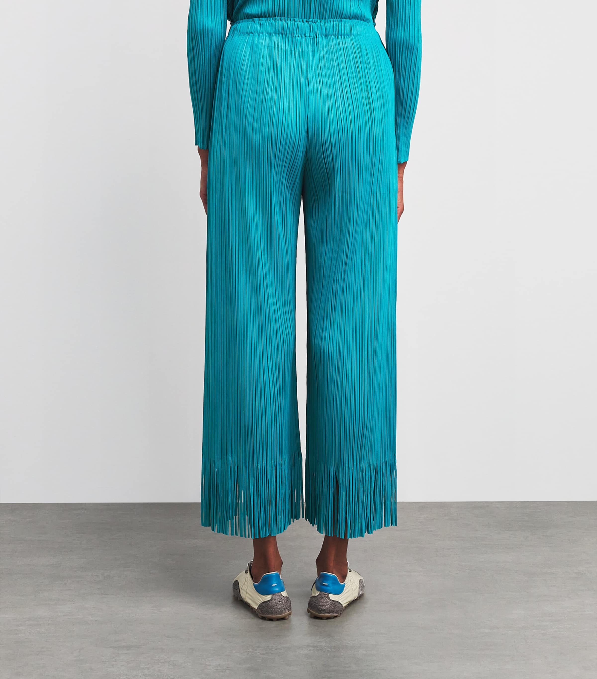 Pleats Please Issey Miyake Womens Wave Wide-Leg Trousers Turquoise Blue Image 4