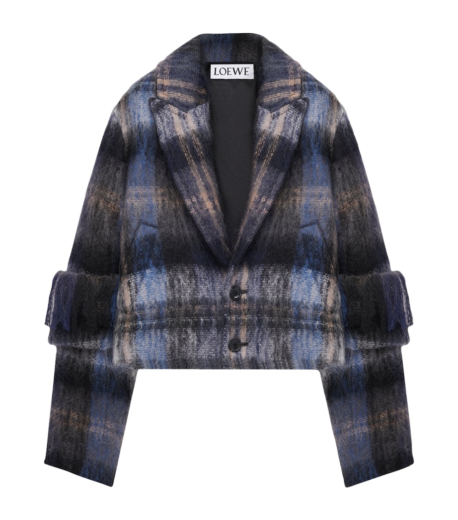 Mohair-Wool Scarf-Detail Check Coat BLUE/MULTICOLOR Image 1