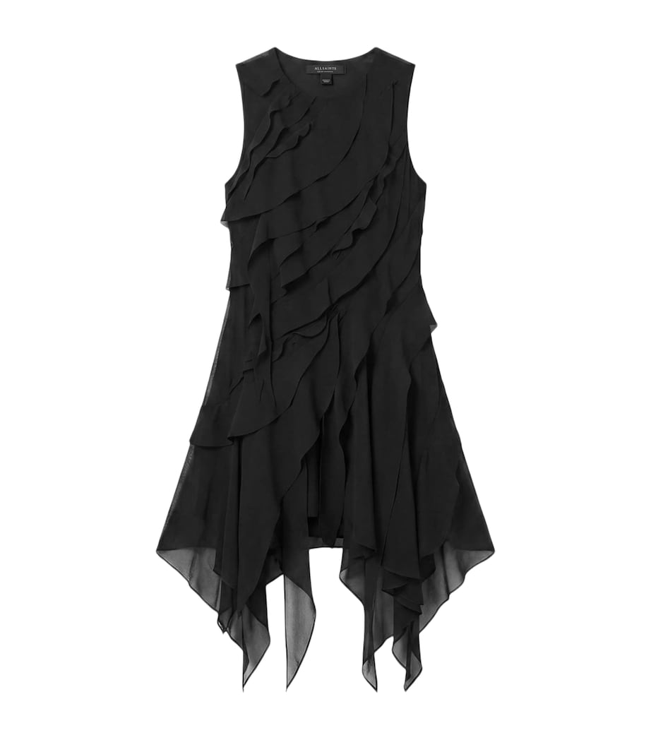 AllSaints Womens Ruffled Asymmetric Angie Midi Dress Black Image 1