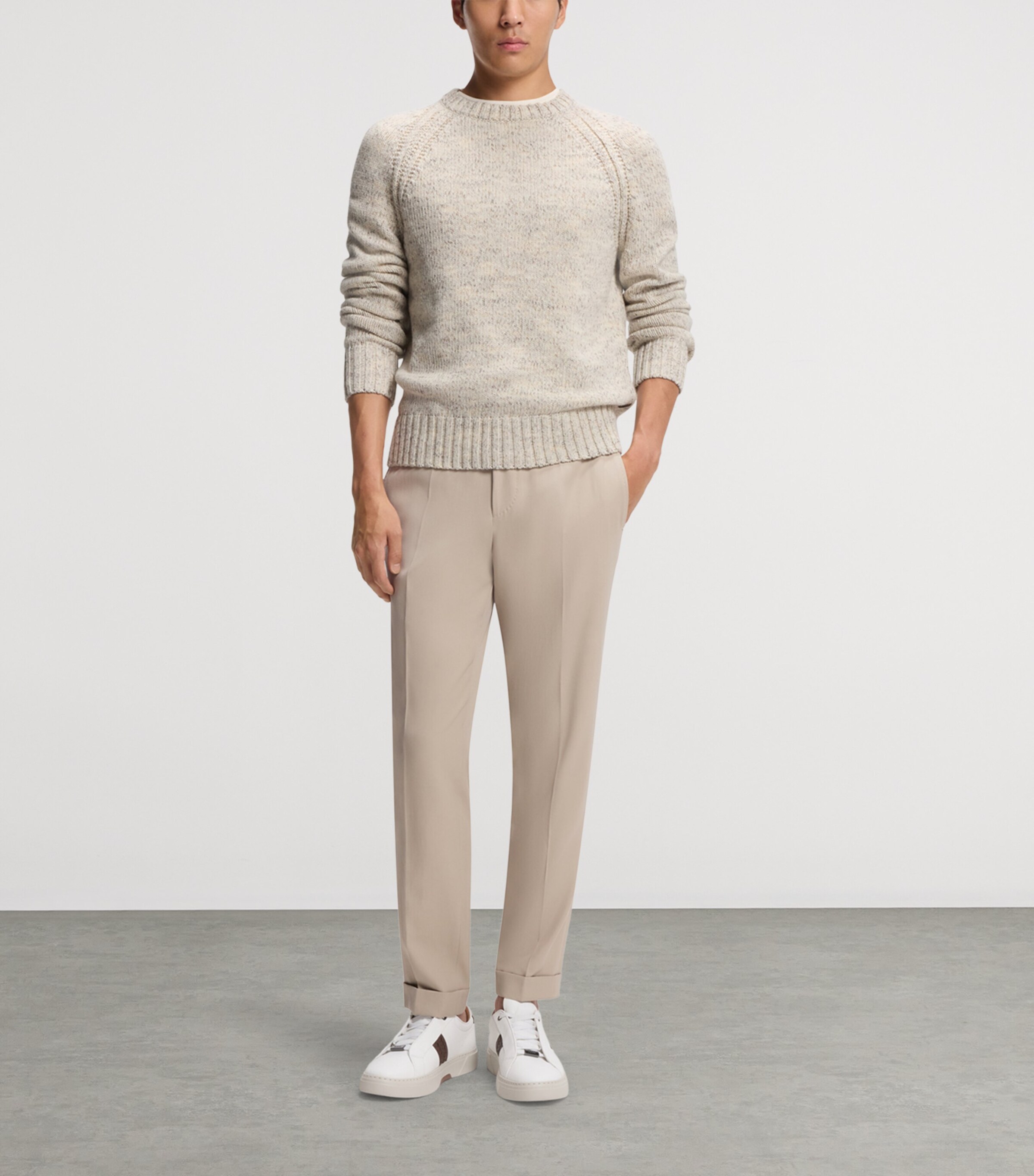 BOSS Mens Cashmere-Wool Tweed-Effect Sweater Image 4