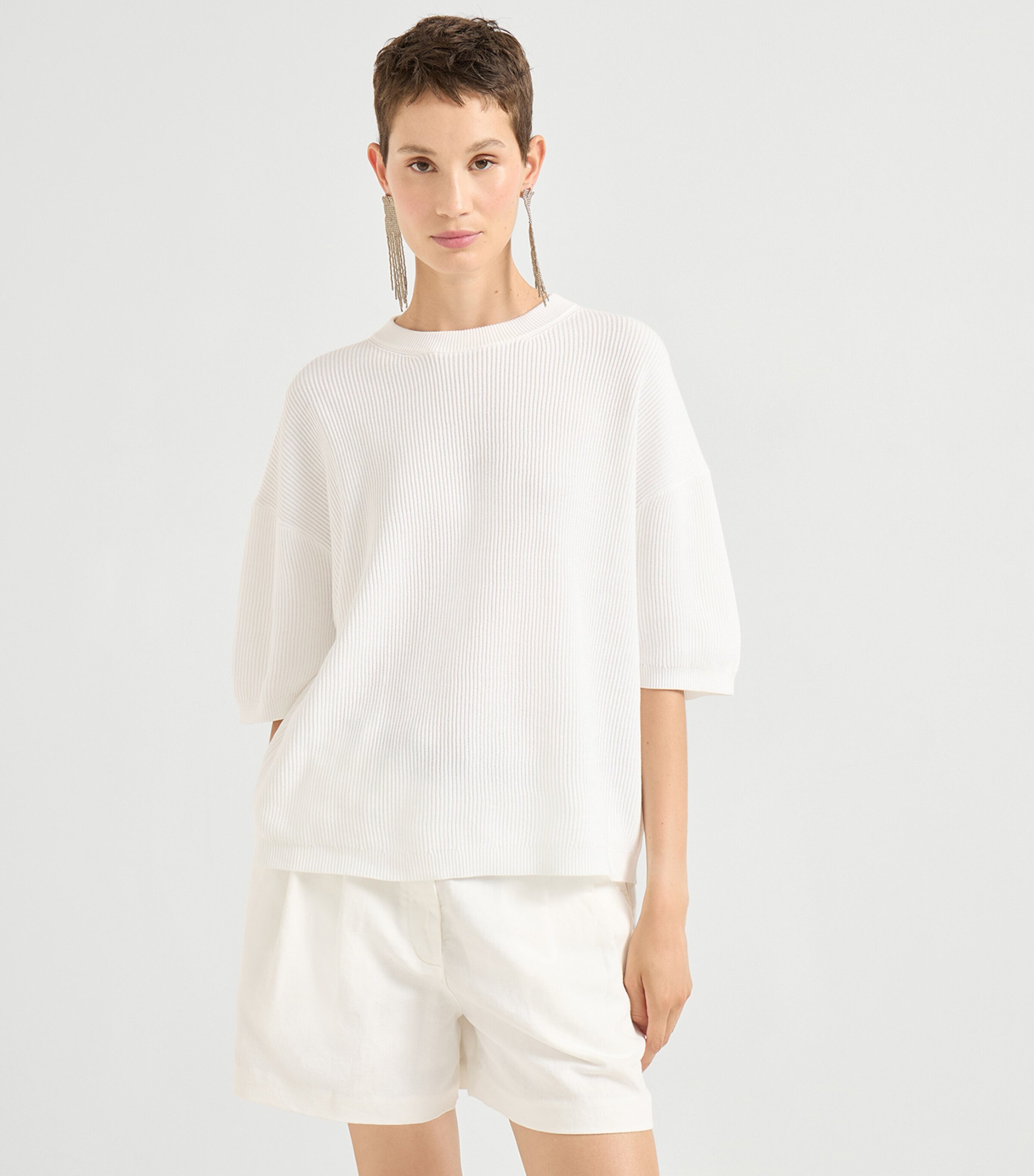 Brunello Cucinelli Womens Cotton Cropped-Sleeve Sweater Image 3