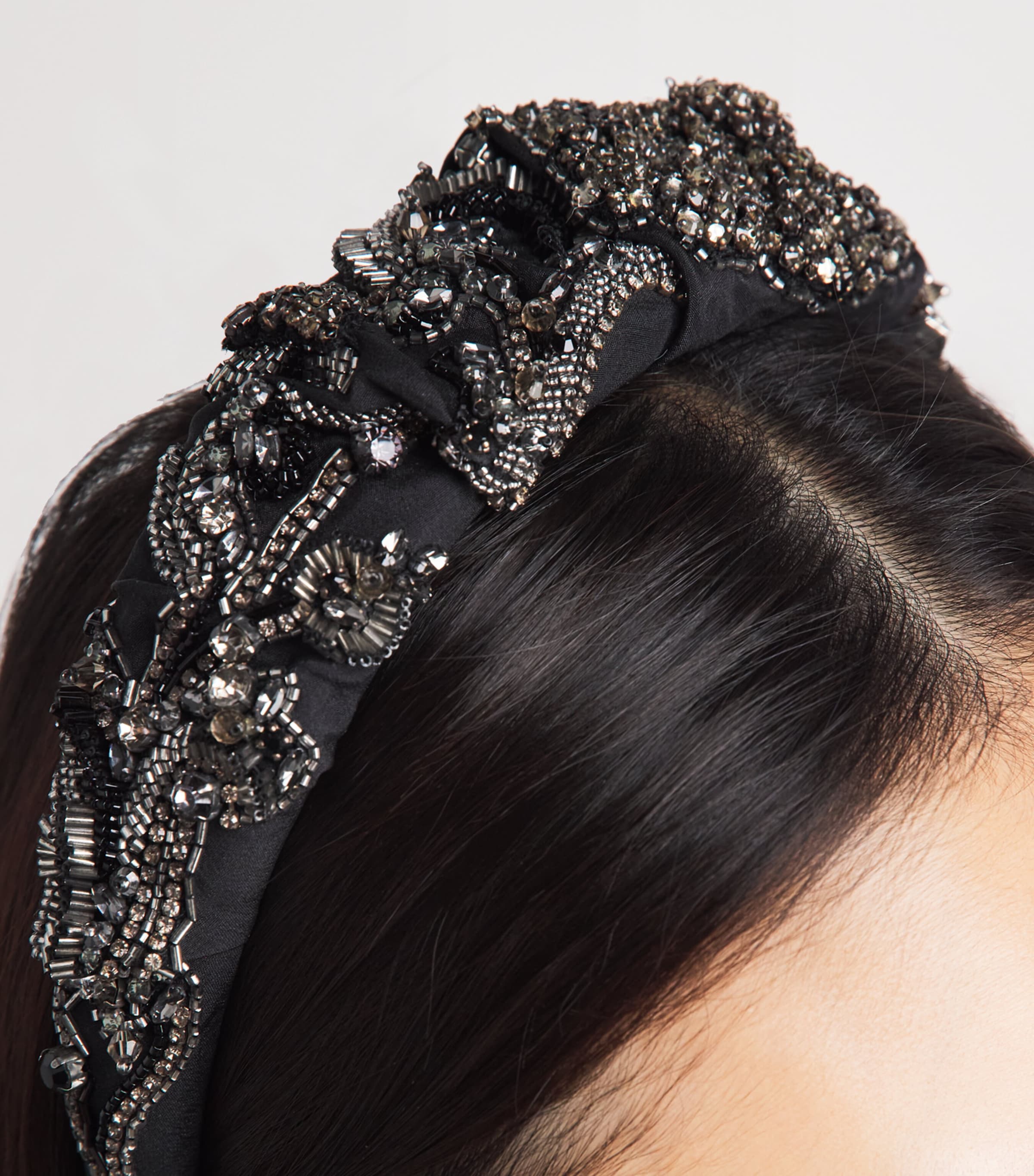 Jennifer Behr Satin Embellished Scarlette Headband Jet Image 3