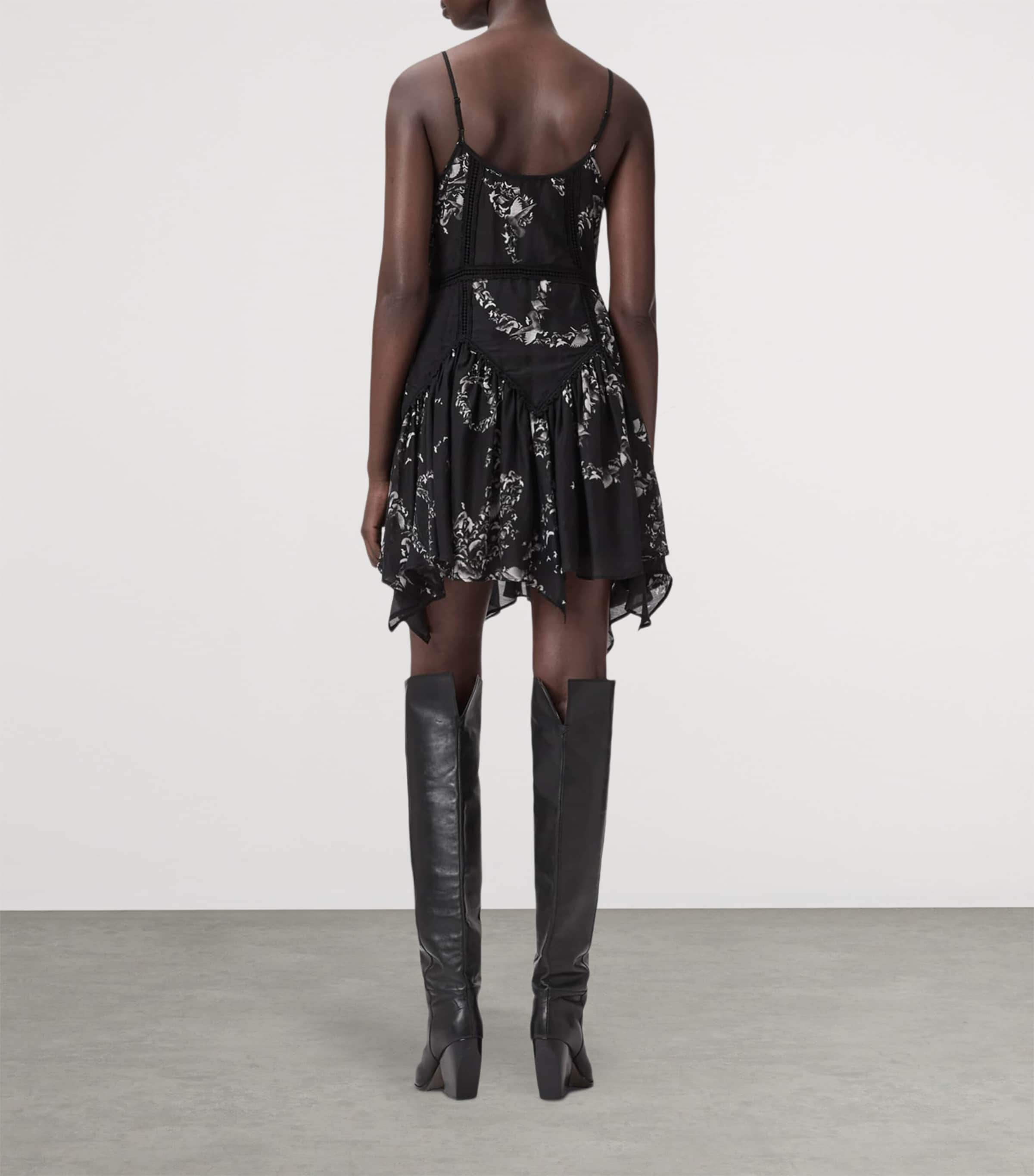 AllSaints Womens Lace-Trim Zia Mini Dress Flight Black Image 4