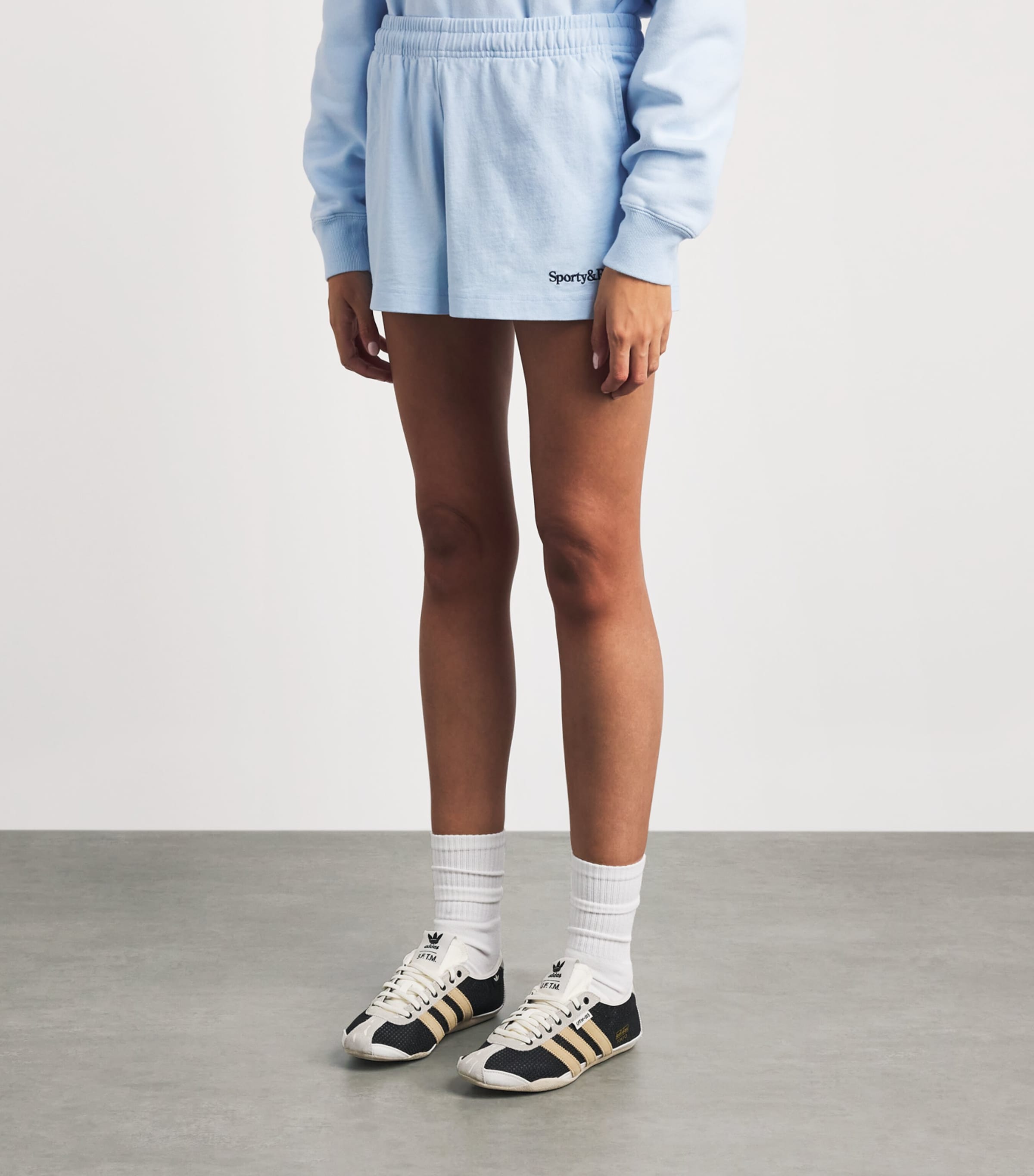 Sporty & Rich Womens Cotton Serif Sweat Shorts Ciel Image 4