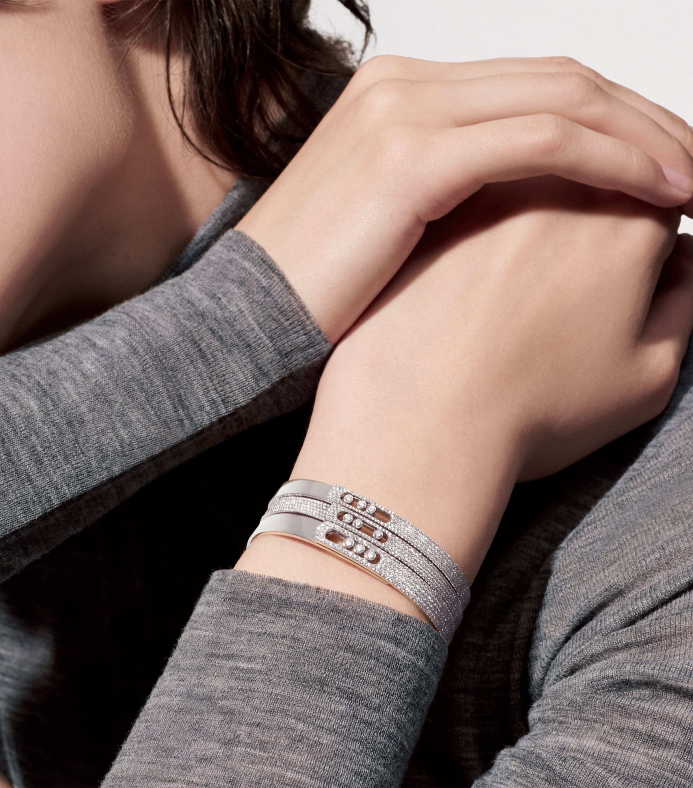 Messika Move Noa White Gold and Diamond Pavé Bangle White Gold Image 2