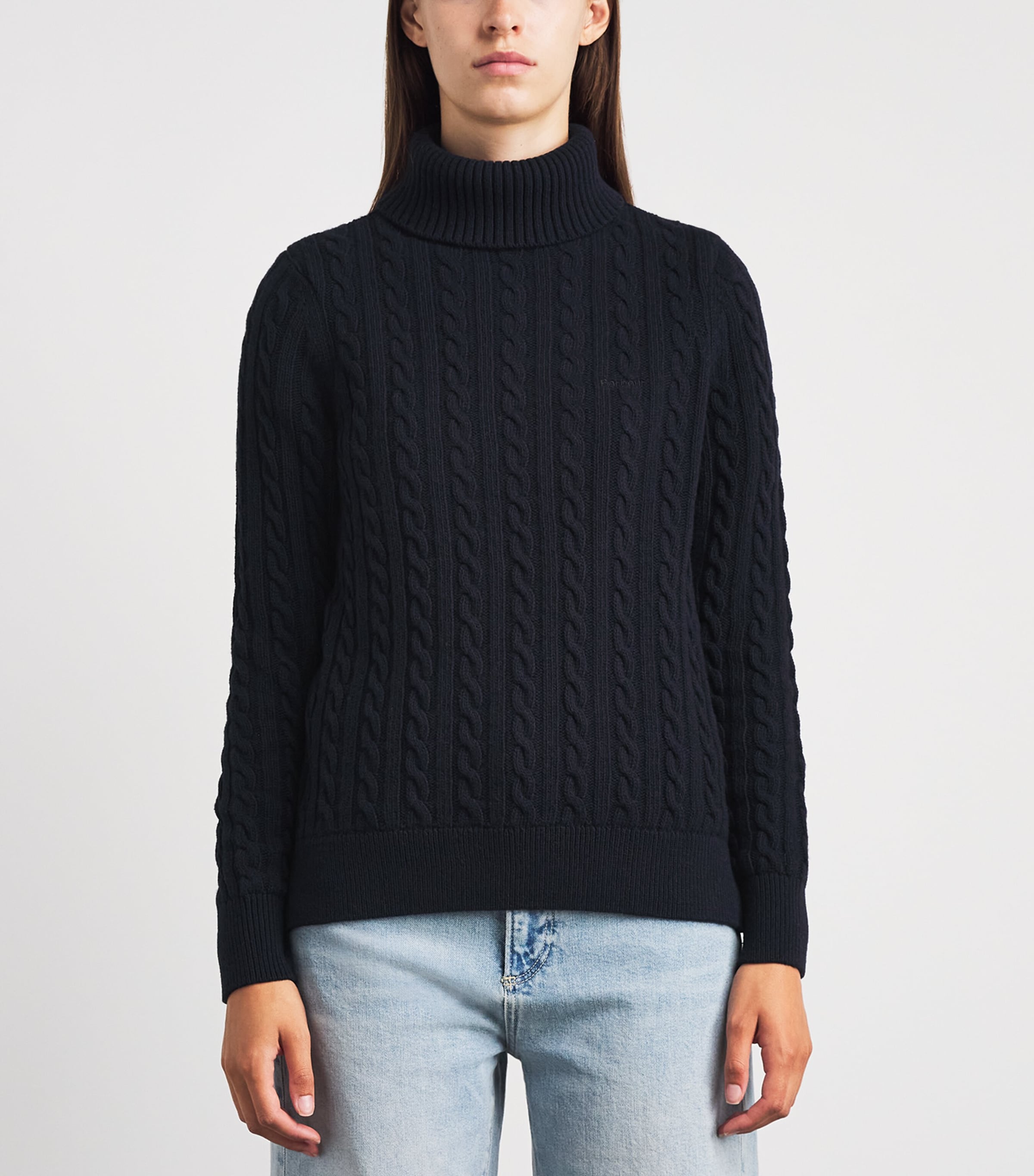 Barbour Womens Wool-Cotton Ambleside Rollneck Sweater Navy Image 4