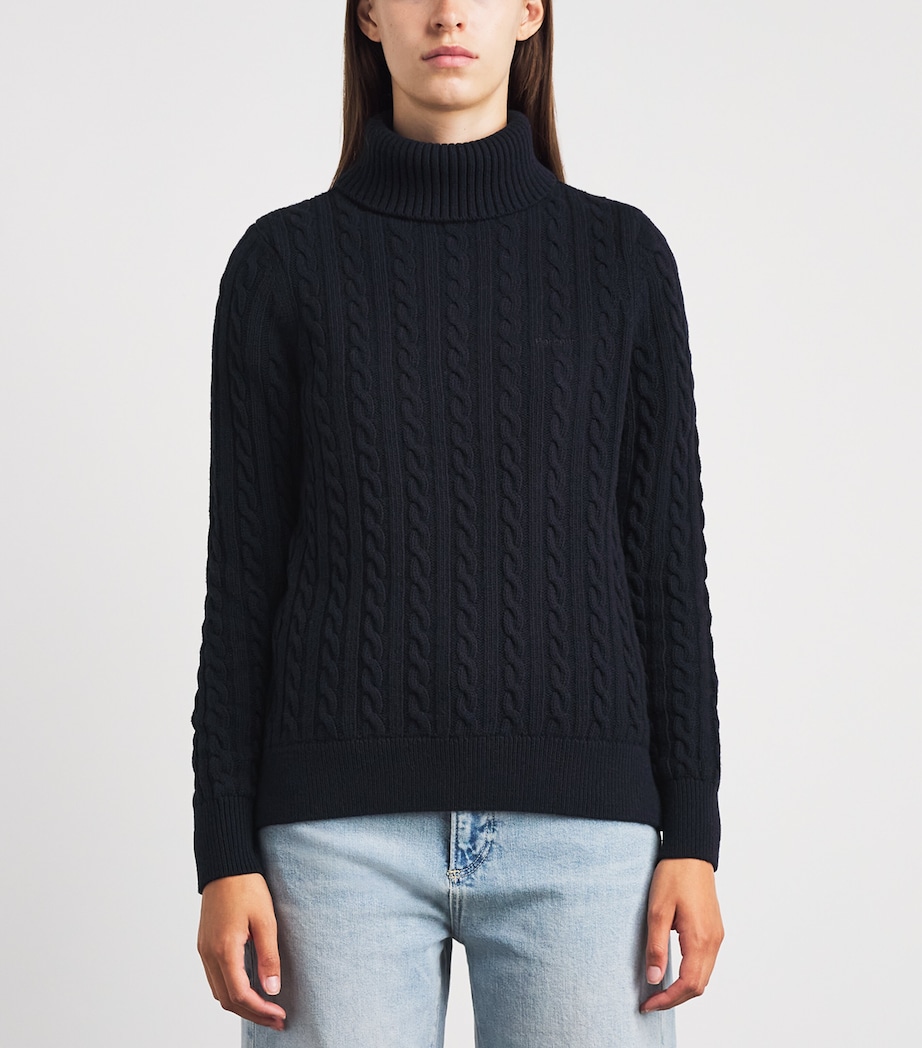 Barbour Womens Wool-Cotton Ambleside Rollneck Sweater Navy Image 4