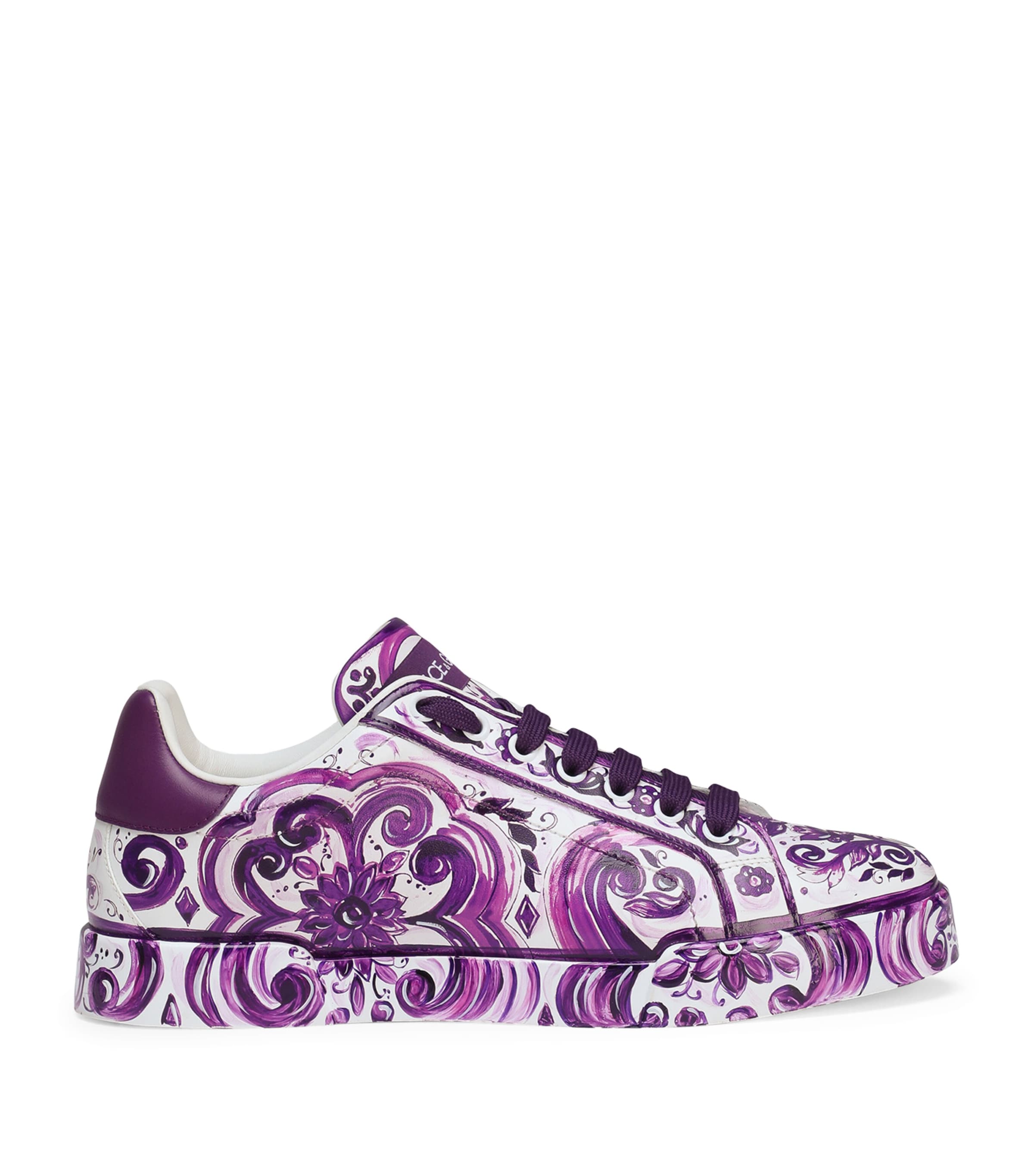 Dolce & Gabbana Leather Majolica Portofino Sneakers | Women Shoes | Trainers | Low-Top Trainers | Designers | Dolce & Gabbana